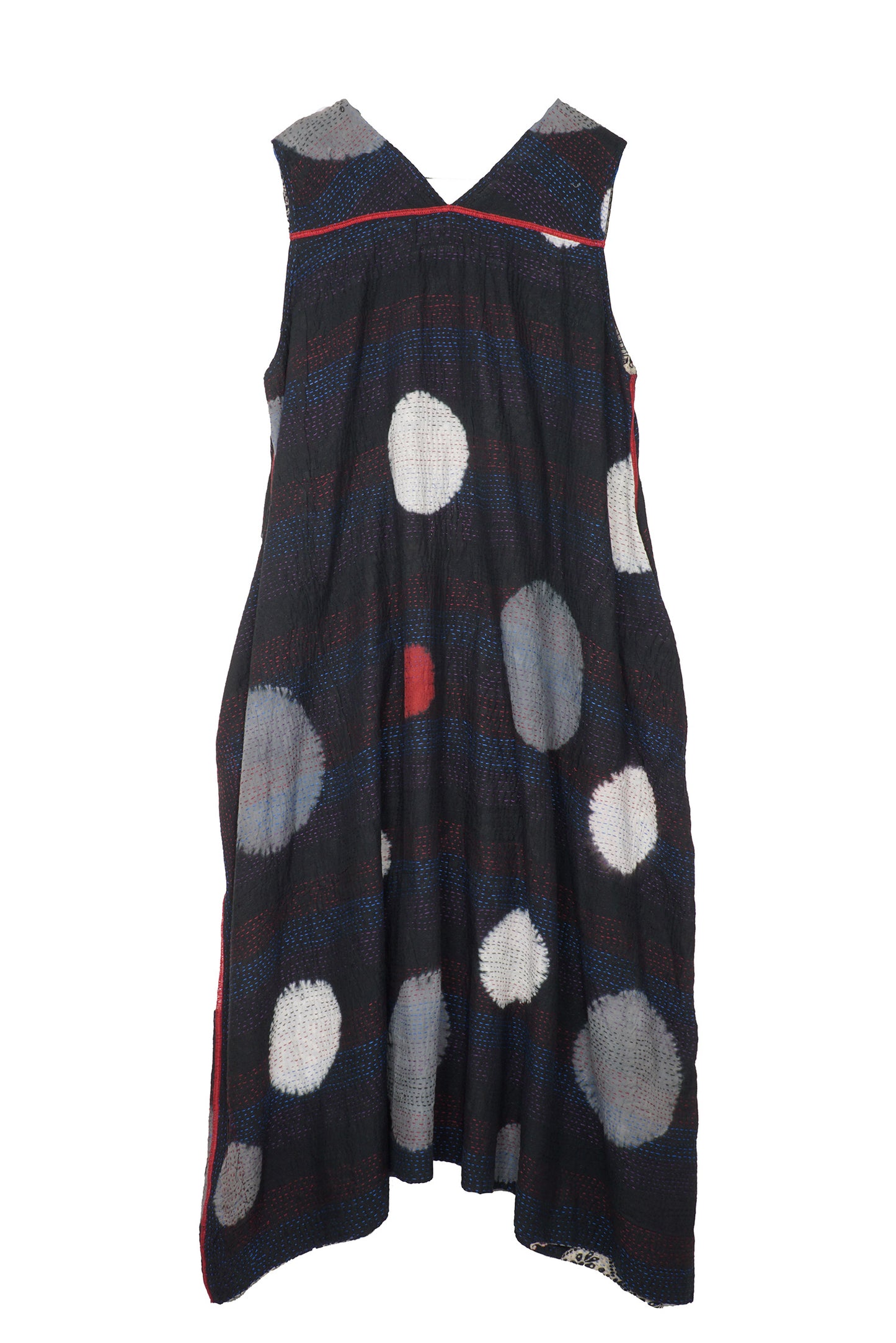 PATCH & CIRCLE PRINT KANTHA TENT DRESS - pc2413-blk -