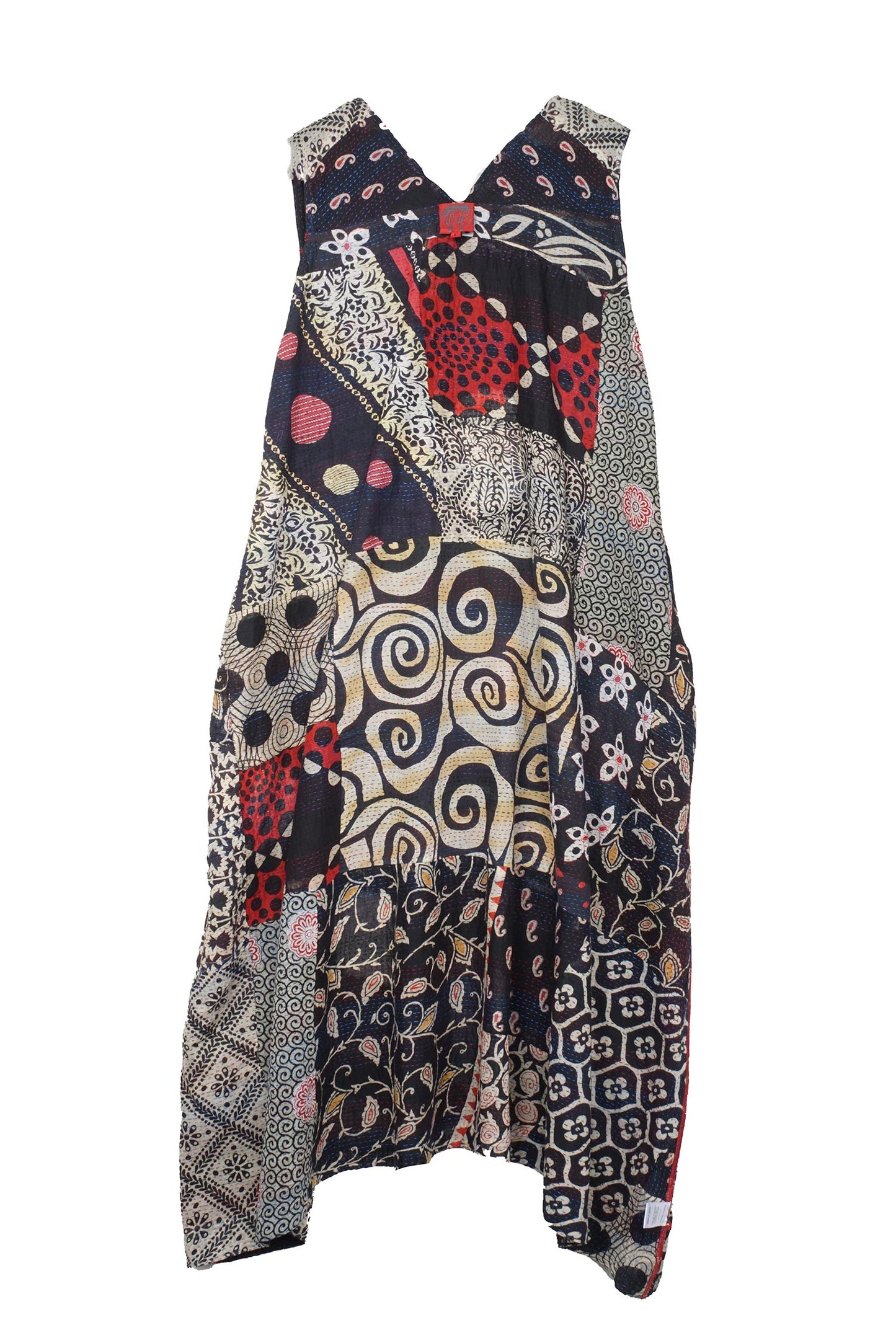 PATCH & CIRCLE PRINT KANTHA TENT DRESS - pc2413-blk -