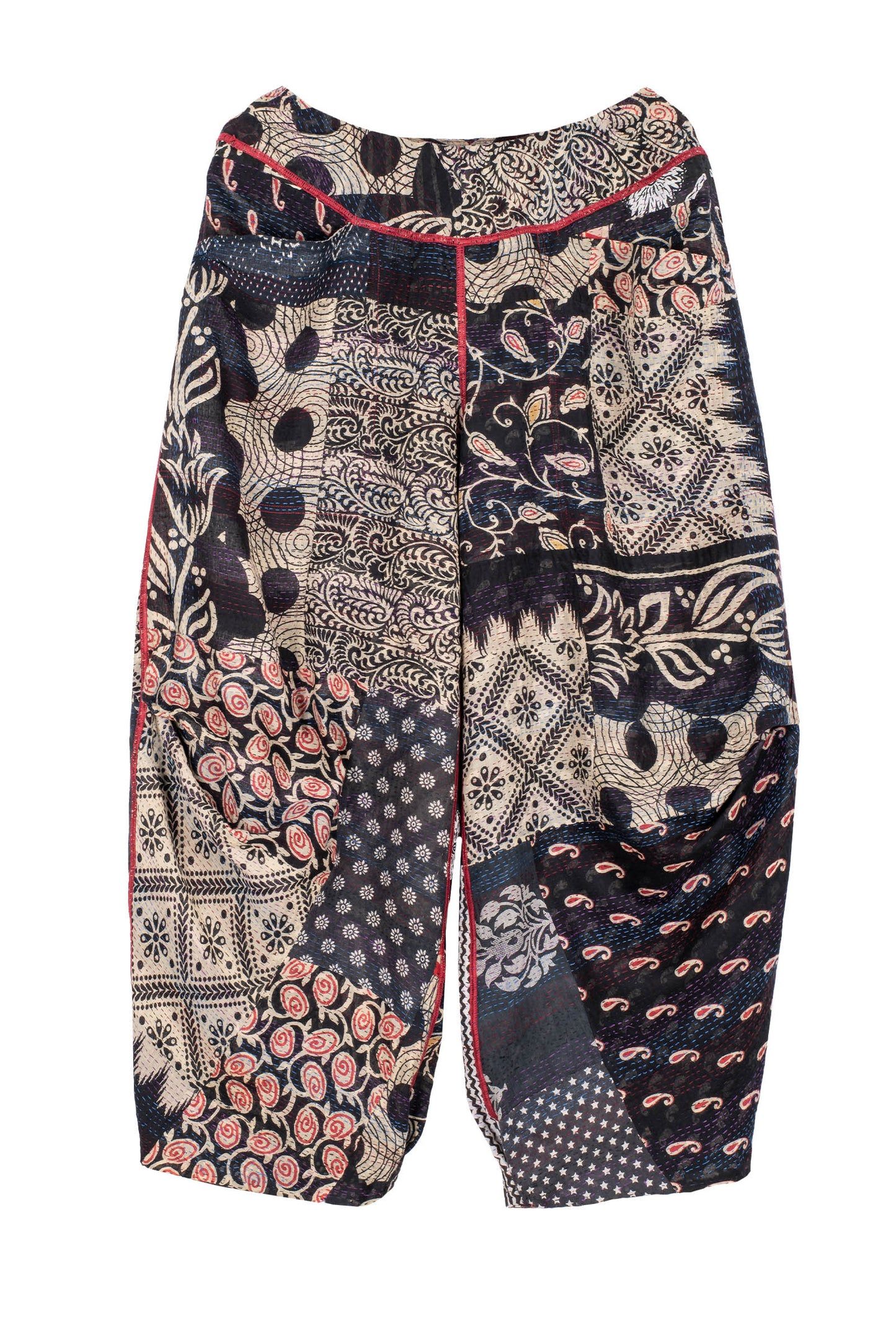 PATCHED PRINT KANTHA KNEE TUCKED PANTS