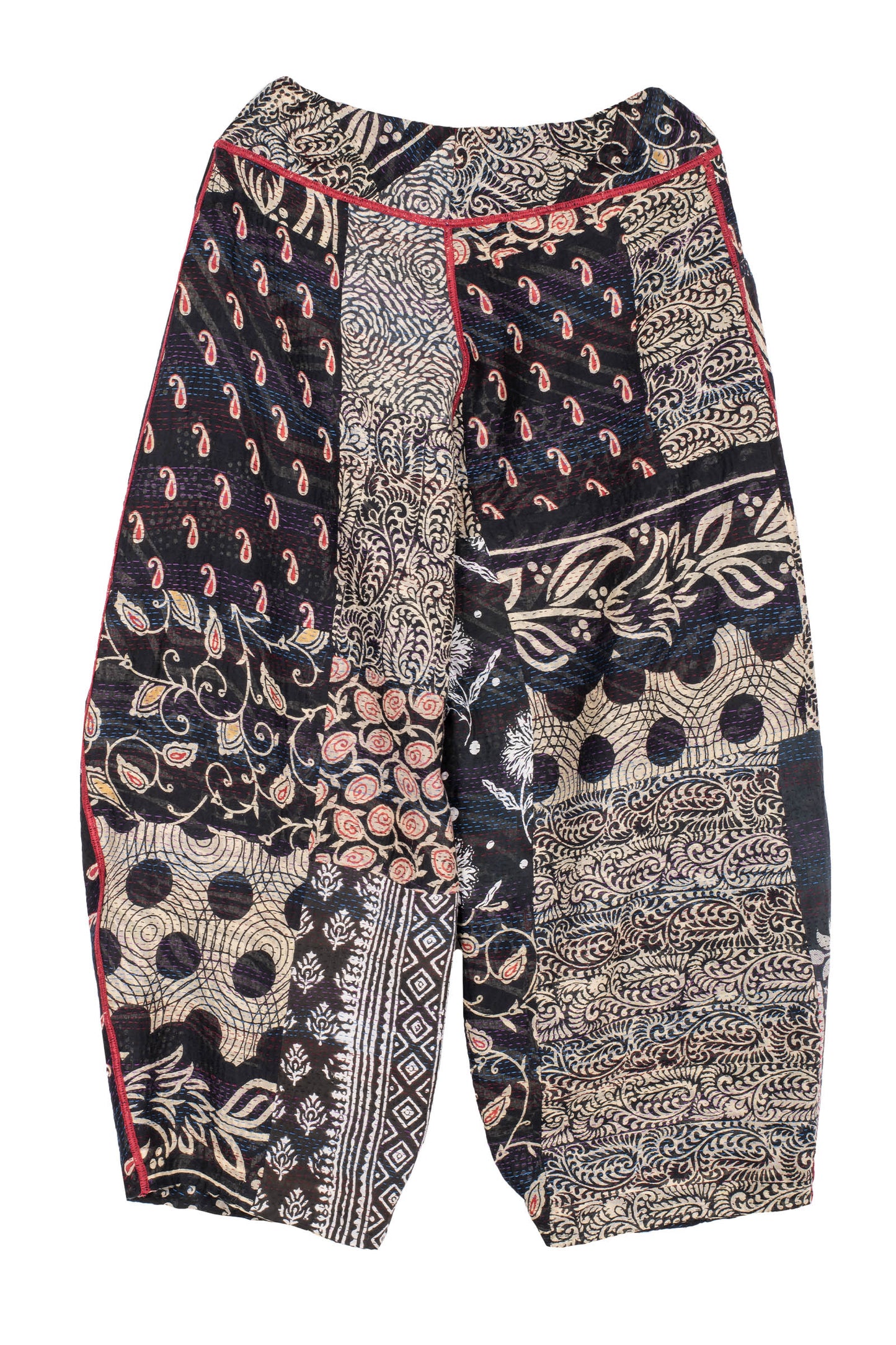 PATCHED PRINT KANTHA KNEE TUCKED PANTS