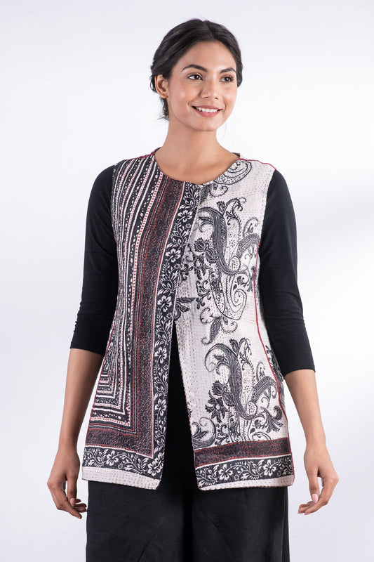 PAISLEY & PATCH KANTHA CREW NECK FITTED VEST MEDIUM