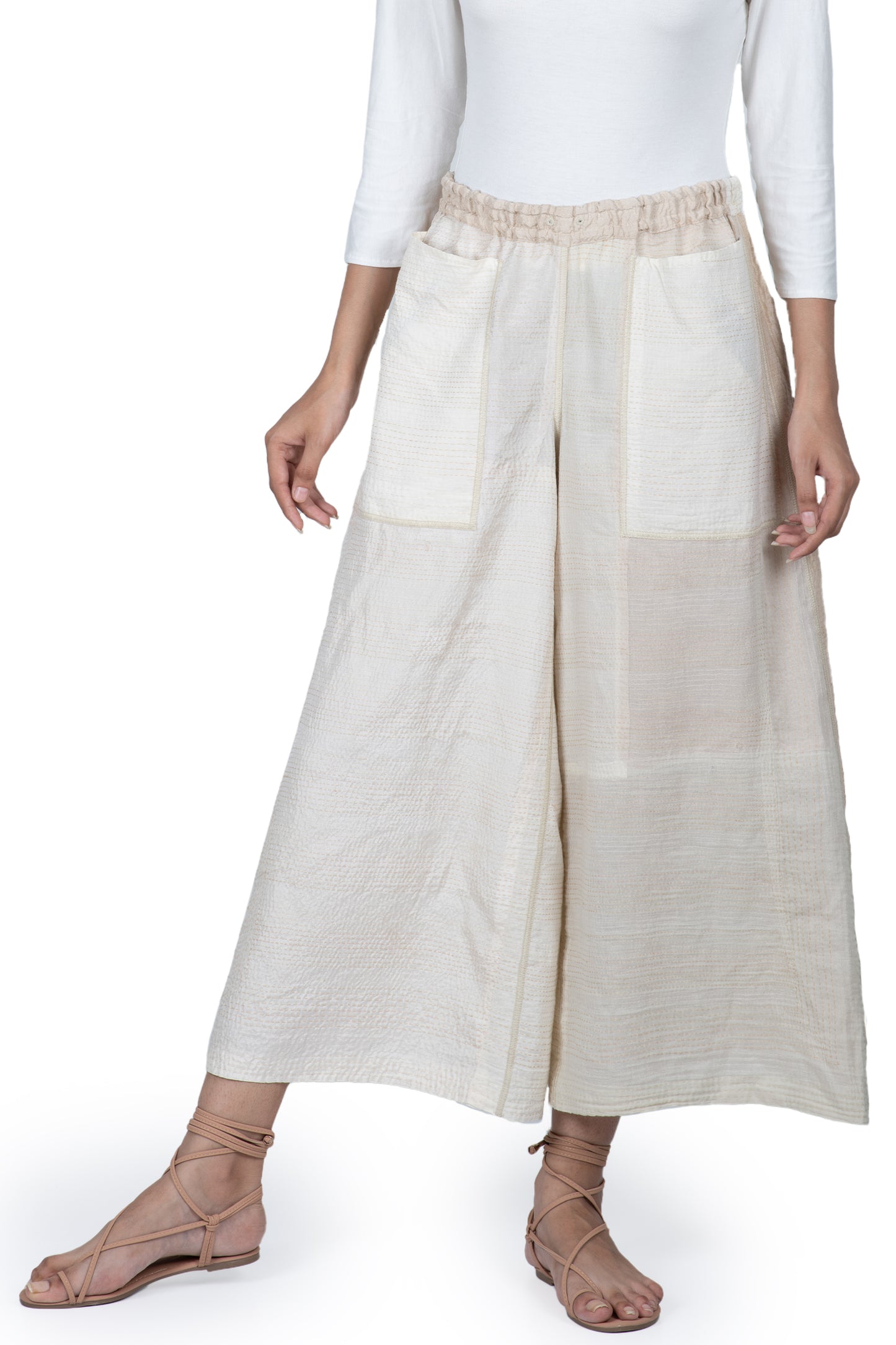 JAIPUR WHITE KANTHA DRAW STRING GAUCHO