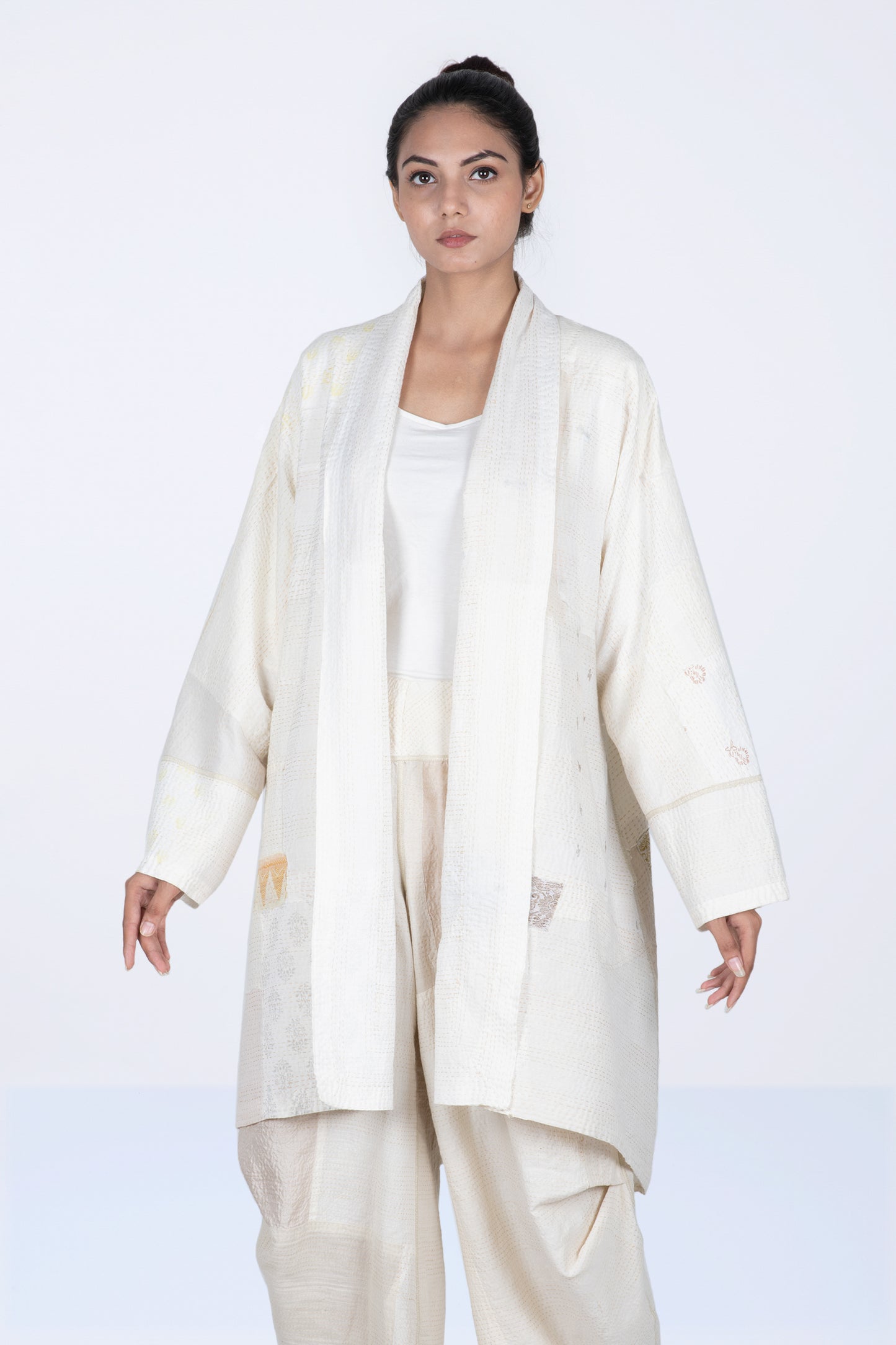 FRAYED PATCH KANTHA KIMONO LONG JKT