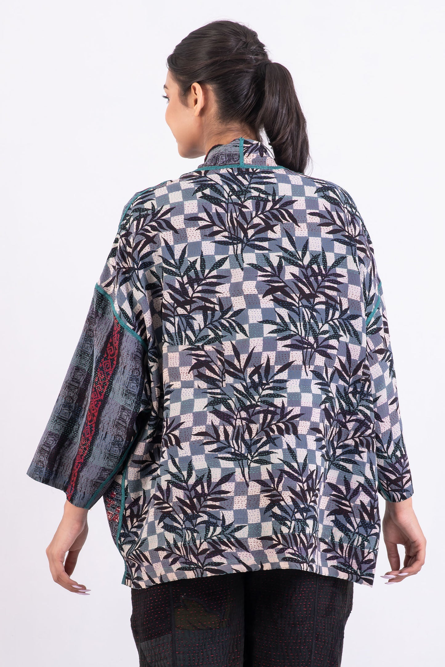 VINTAGE SILK GEORGETTE KANTHA MINI KIMONO JACKET