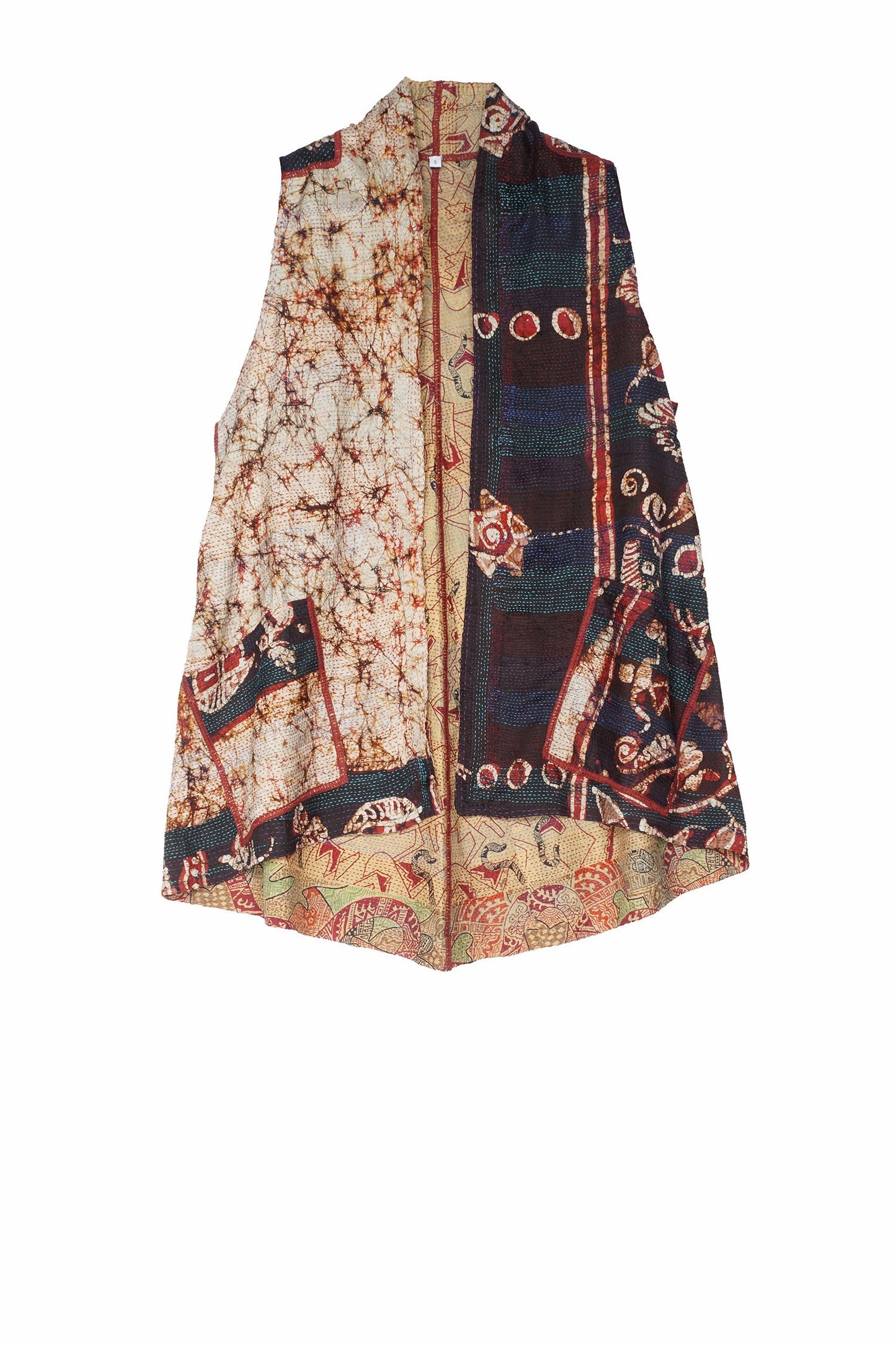 VINTAGE SILK W-FACE KANTHA A-LINE SHORT VEST