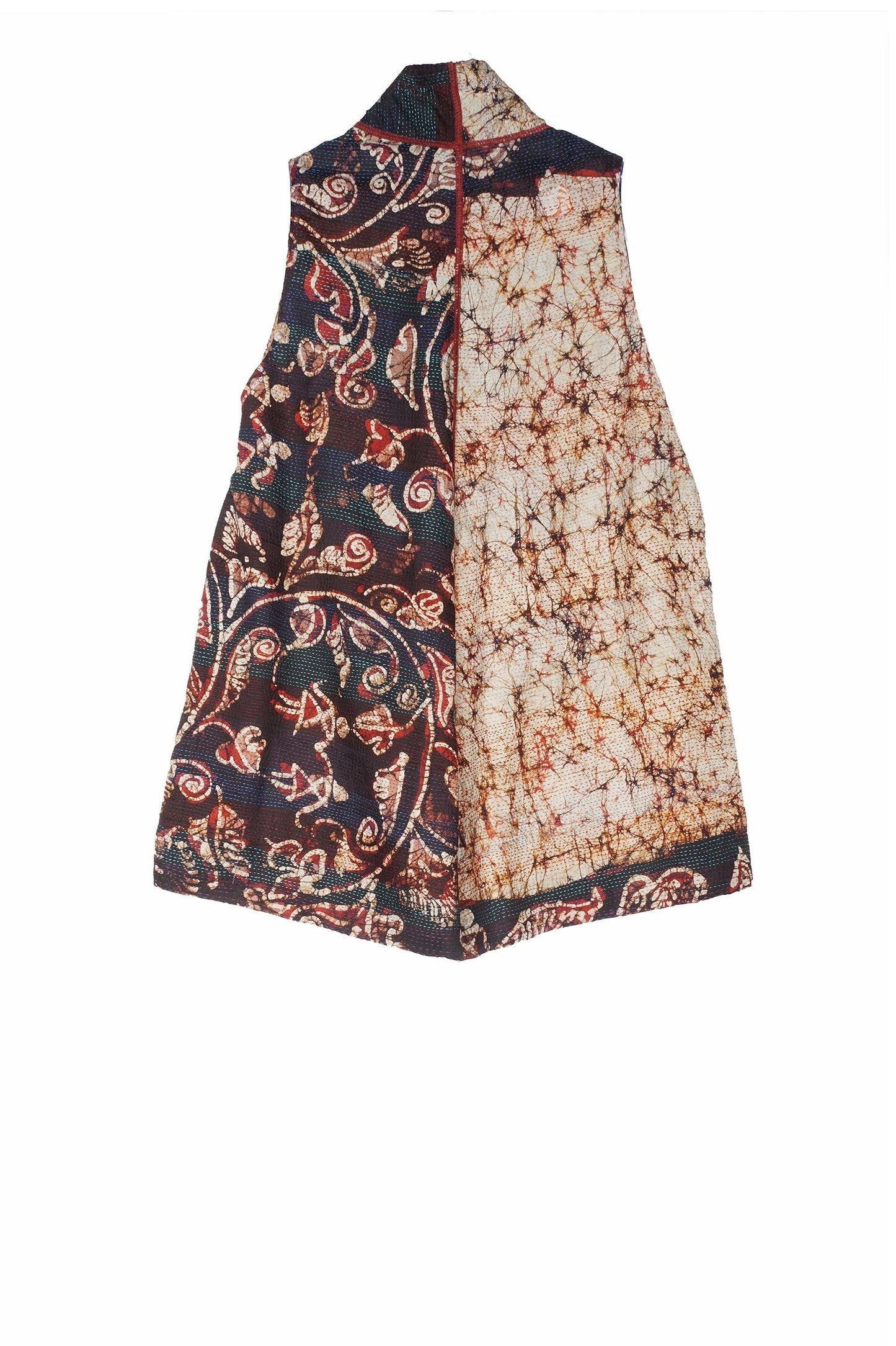 VINTAGE SILK W-FACE KANTHA A-LINE SHORT VEST