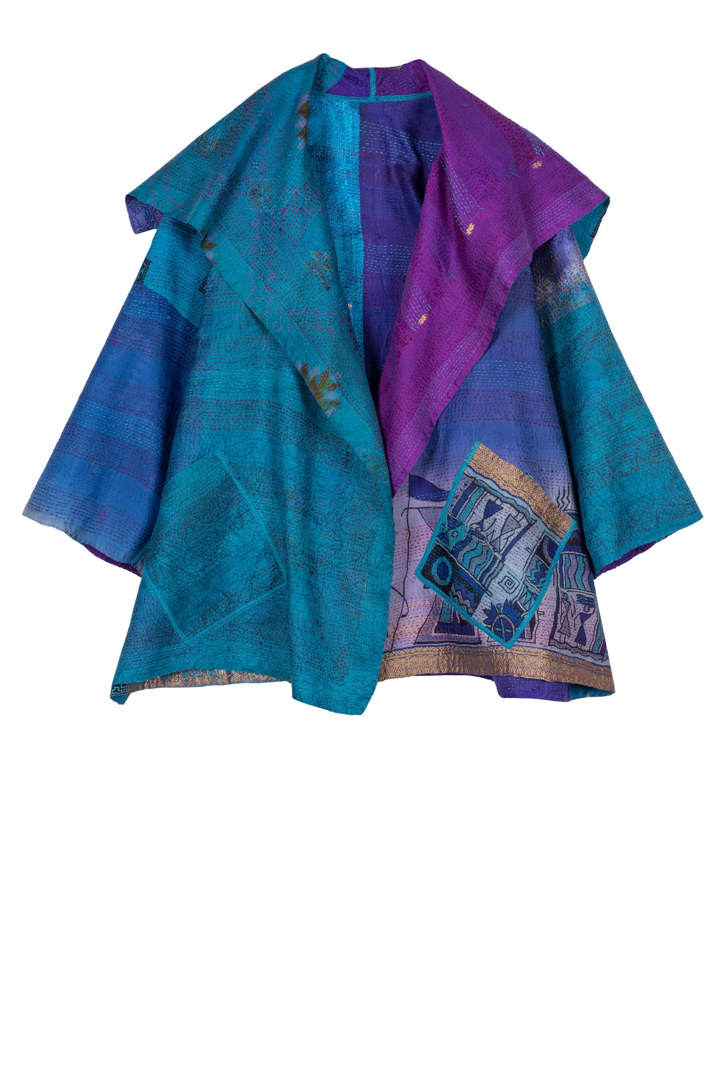 VINTAGE SILK KANTHA FLARE JKT