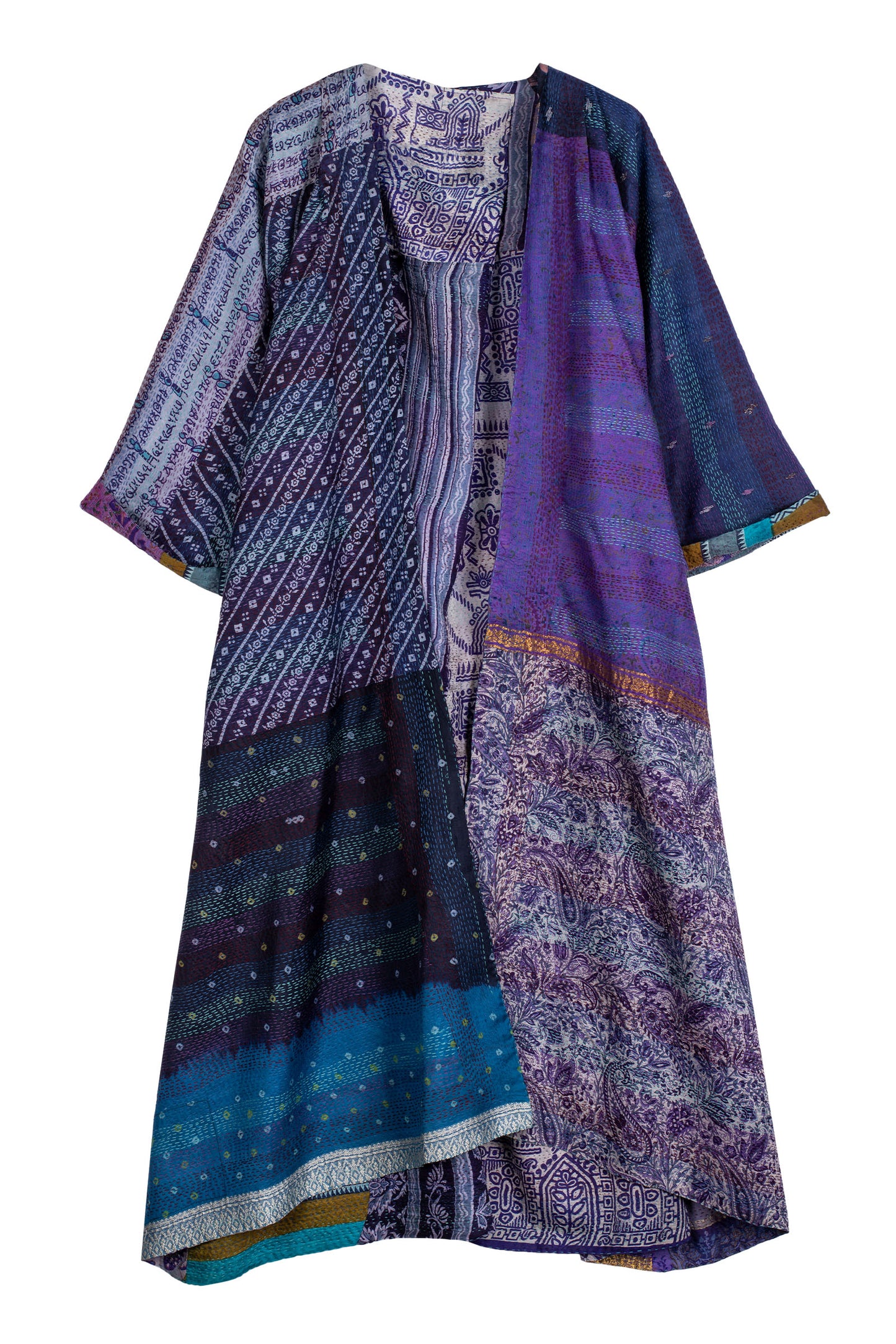 VINTAGE SILK KANTHA KIMONO MAXI