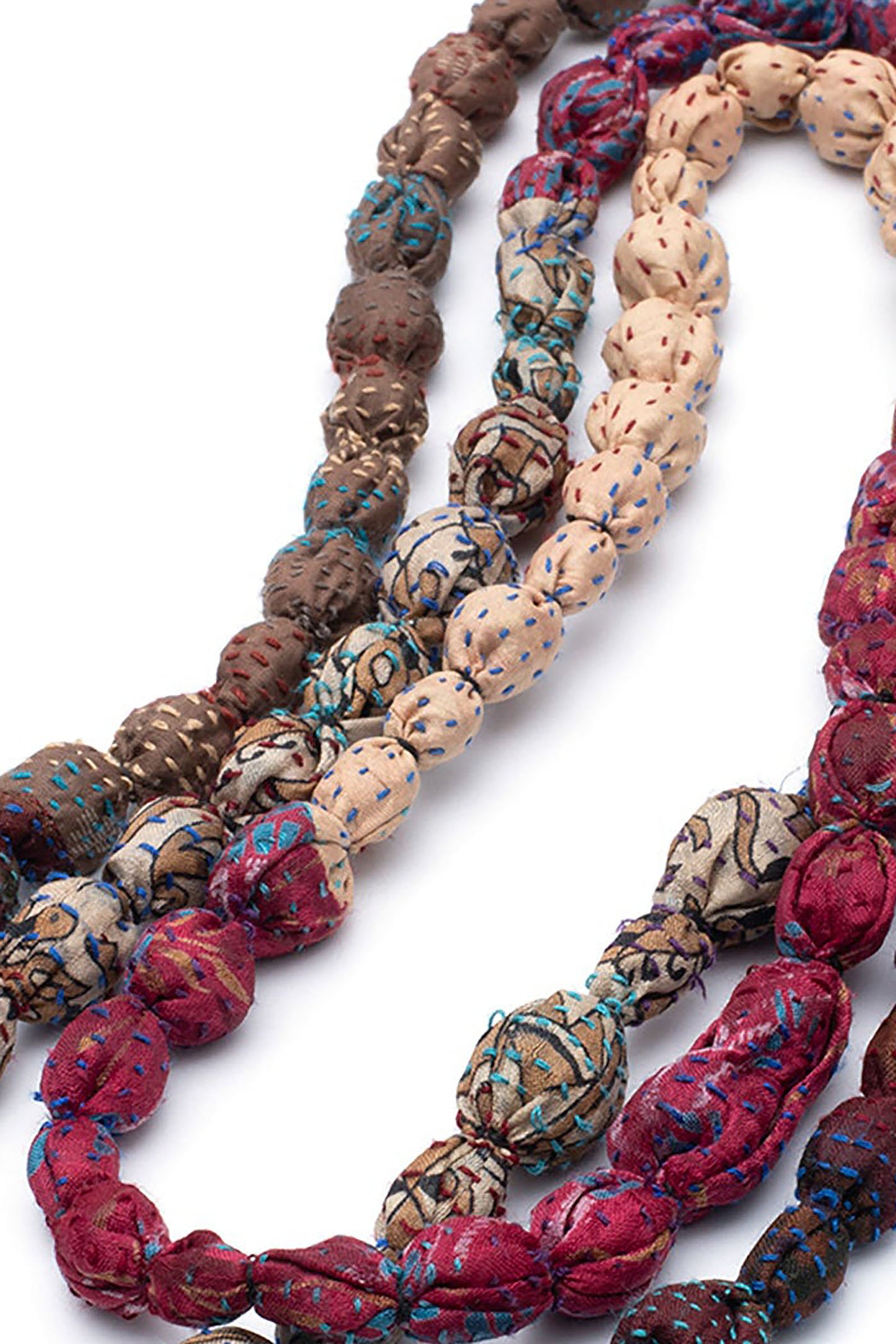 VINTAGE SILK KANTHA TIE-BEADS LONG NECKLACE