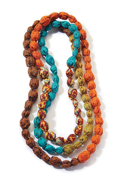 VINTAGE SILK KANTHA TIE-BEADS LONG NECKLACE