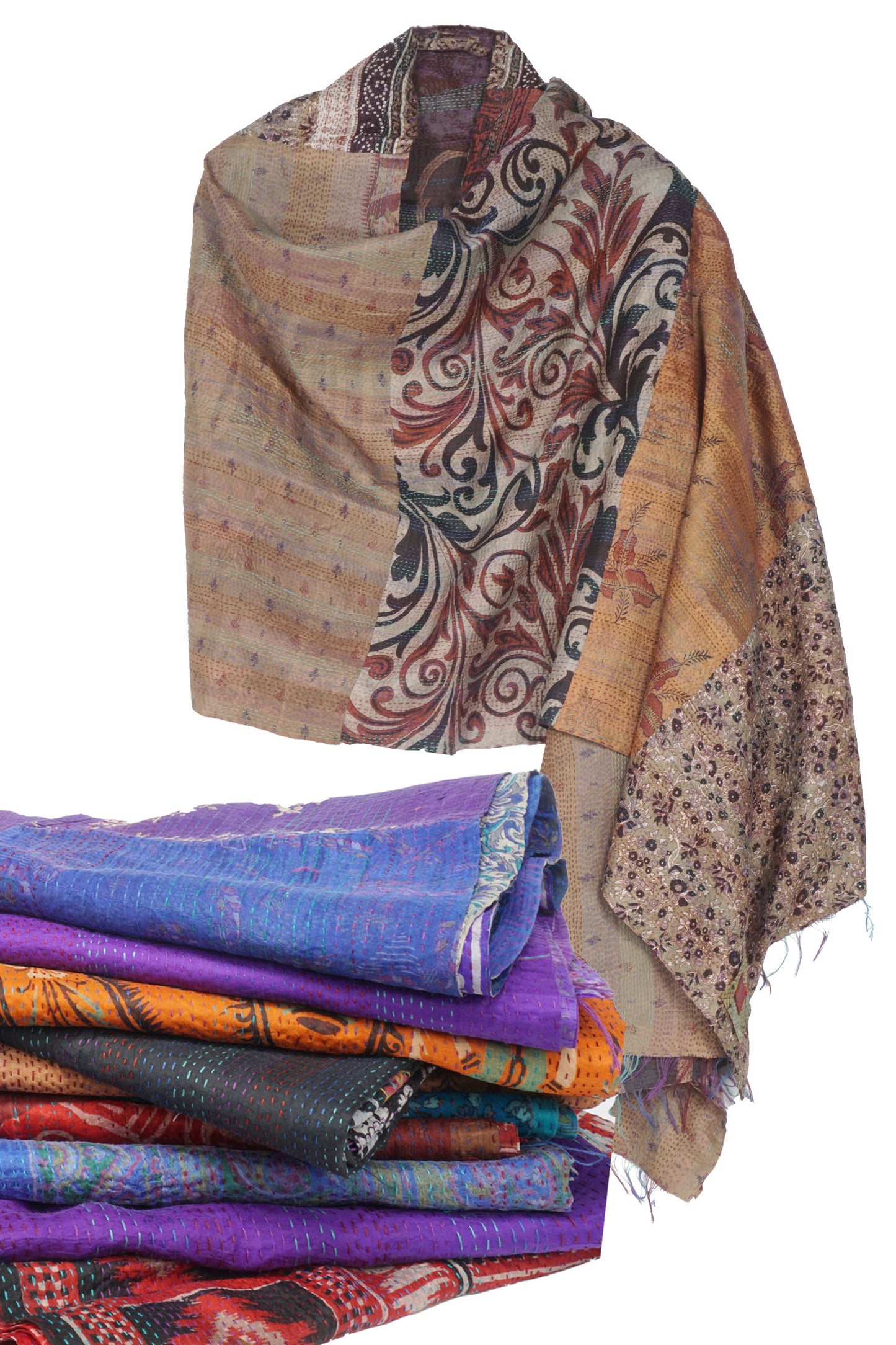 VINTAGE SILK KANTHA SHAWL MEDIUM