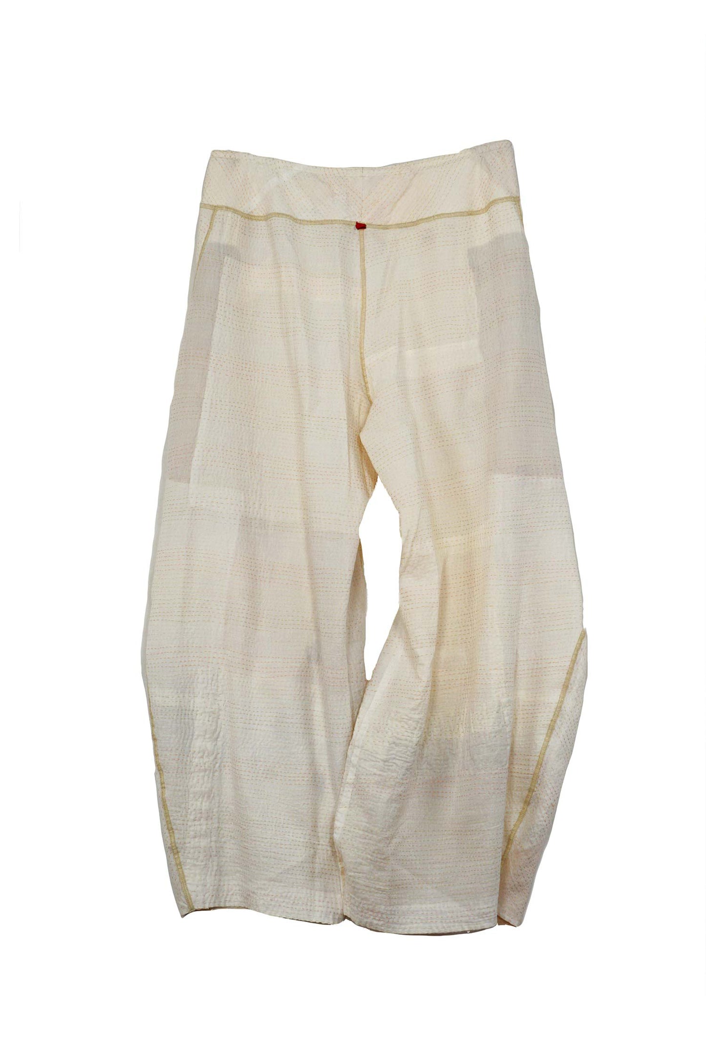 FRAYED PATCH KANTHA KNEE TUCKED PANTS