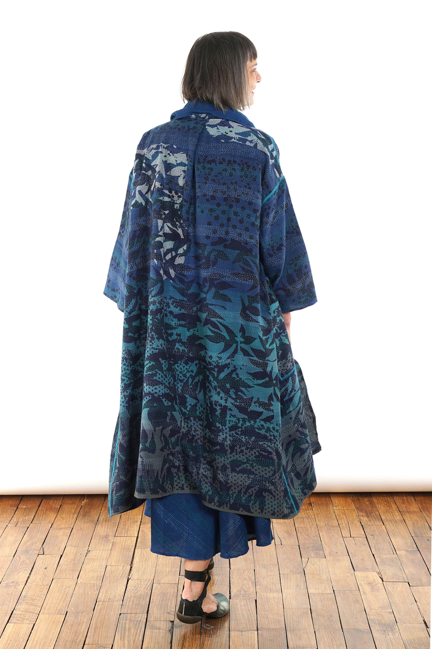 MONOTONE TWILIGHT PRINT KANTHA LONG DUSTER