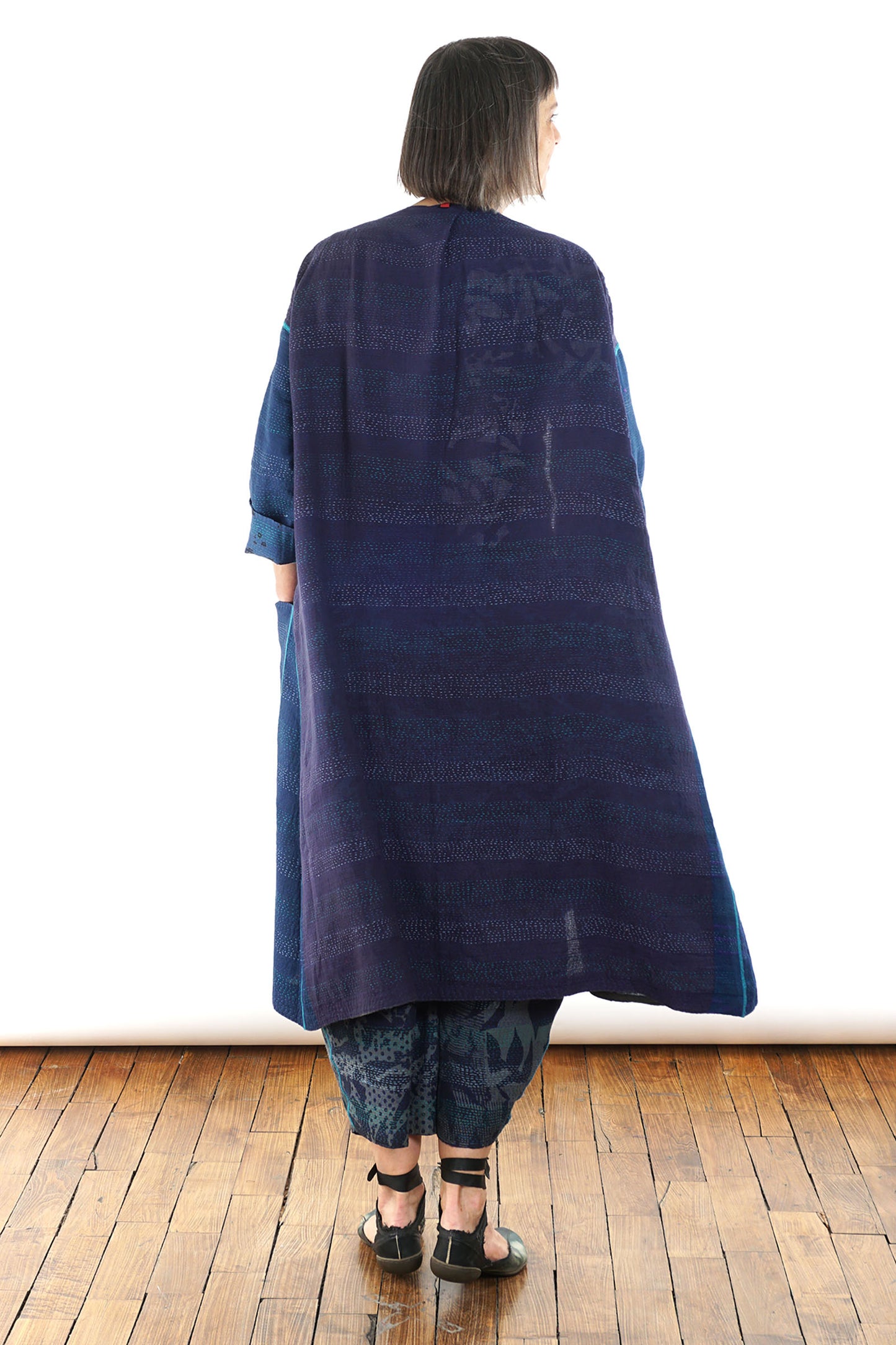 MONOTONE TWILIGHT PRINT KANTHA LONG DUSTER