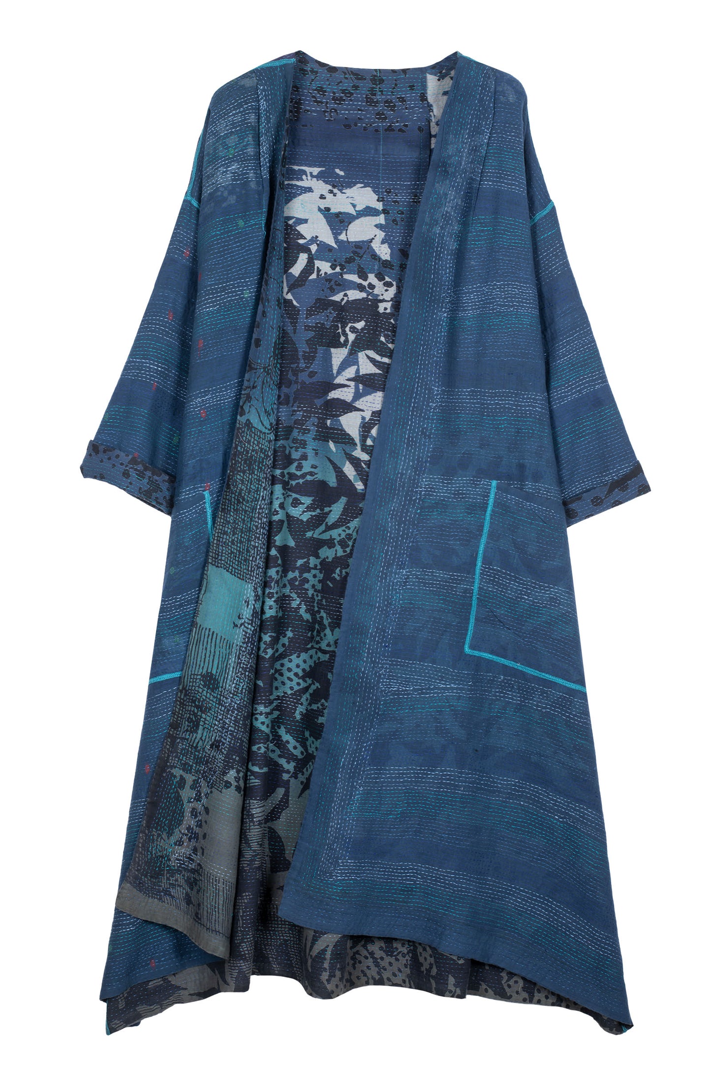 MONOTONE TWILIGHT PRINT KANTHA LONG DUSTER