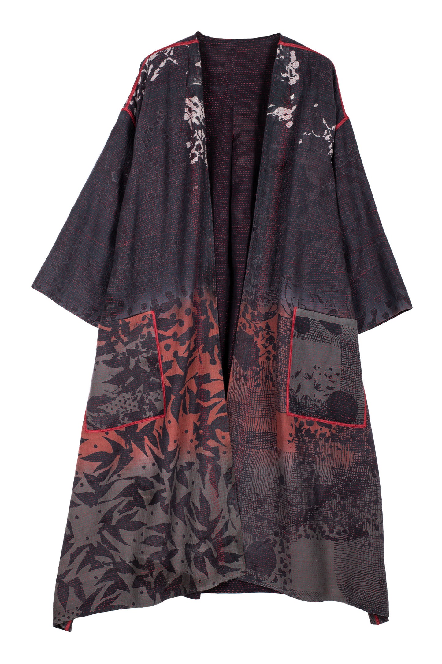 MONOTONE TWILIGHT PRINT KANTHA LONG DUSTER