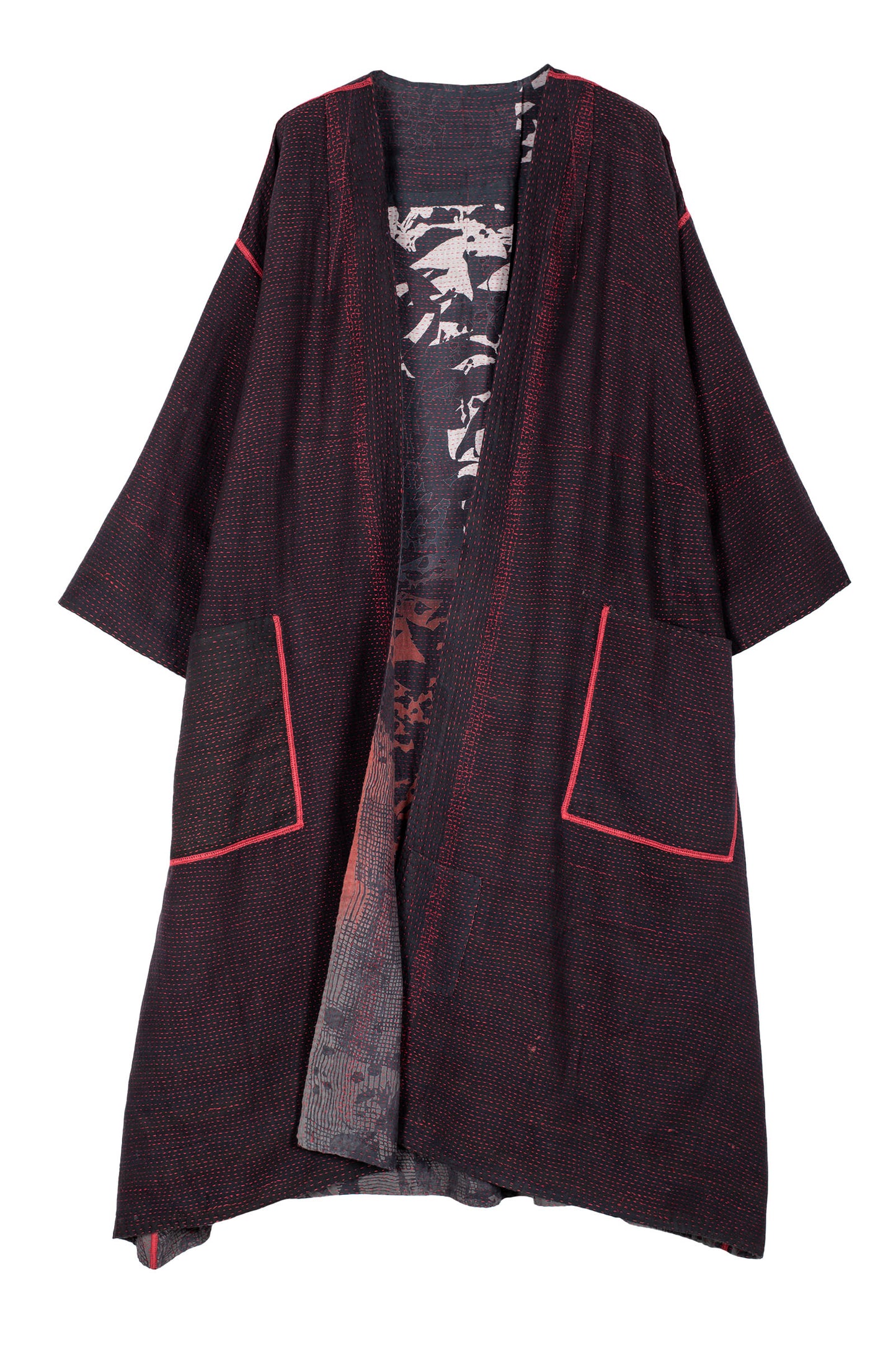 MONOTONE TWILIGHT PRINT KANTHA LONG DUSTER