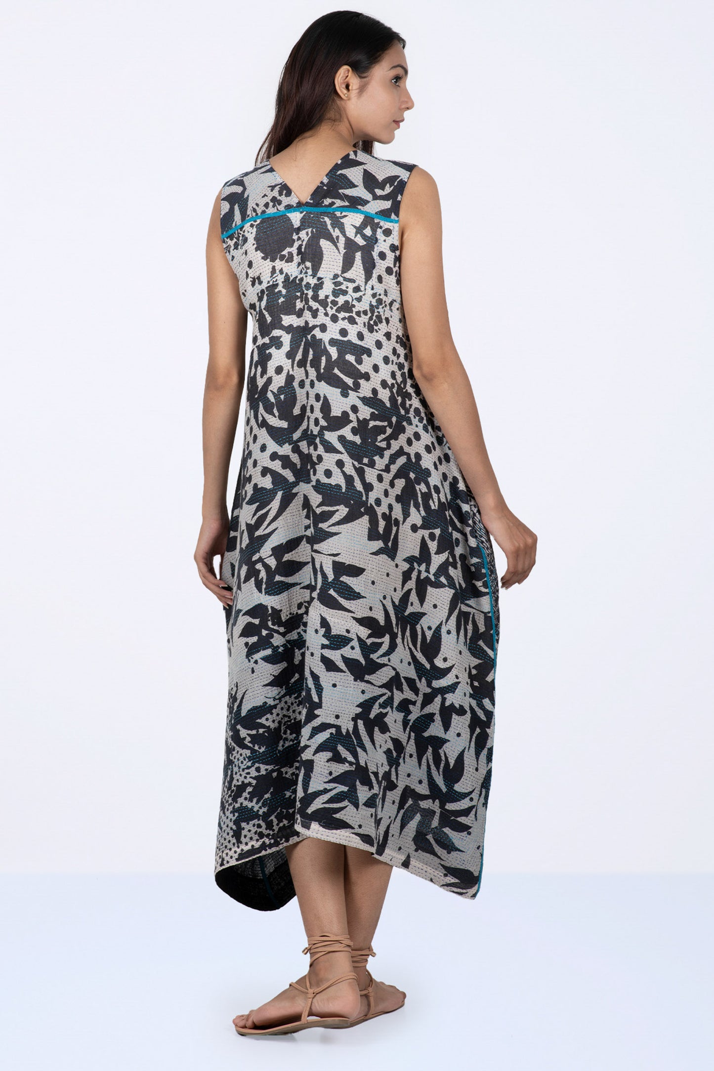 MONOTONE TWILIGHT PRINT KANTHA TENT DRESS