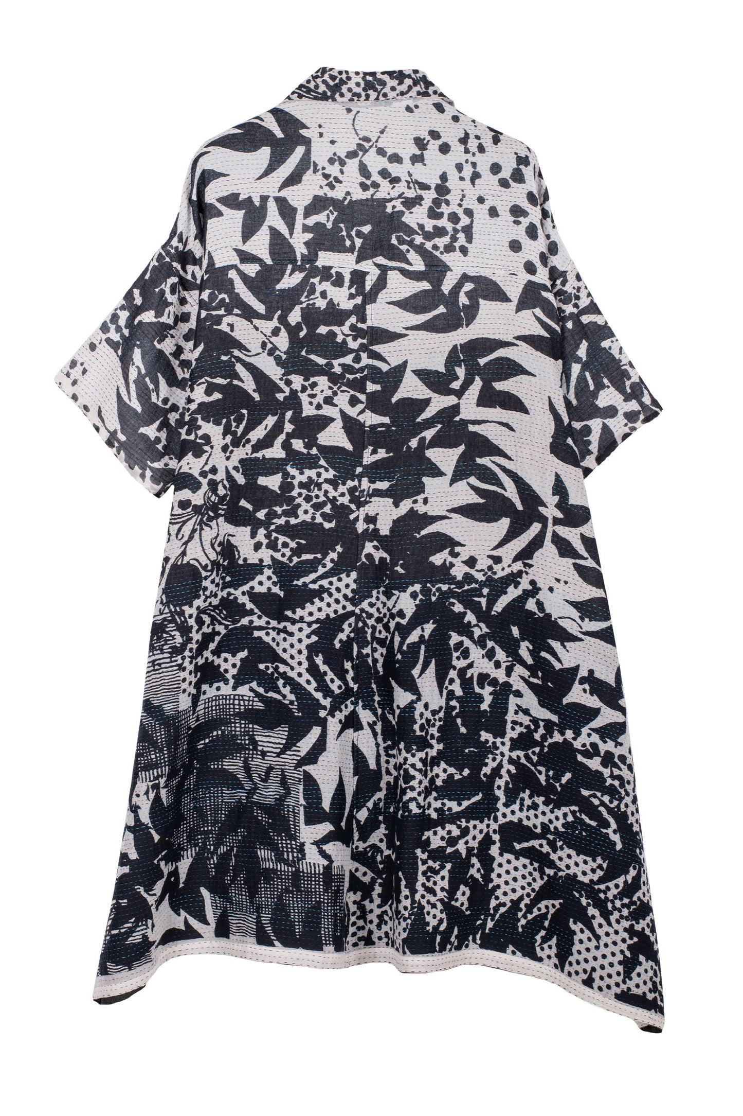 MONOTONE TWILIGHT PRINT KANTHA HALF SLV. SHIRT DRESS