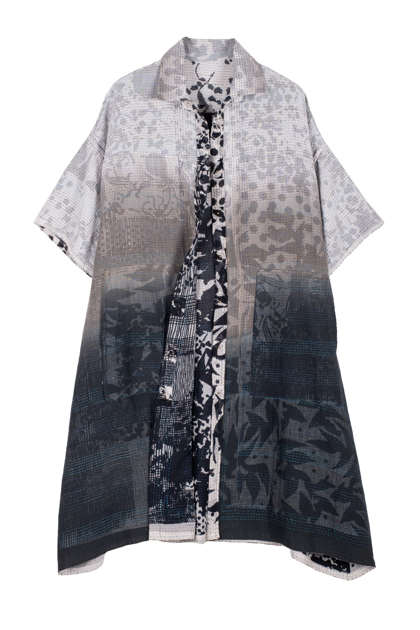 MONOTONE TWILIGHT PRINT KANTHA HALF SLV. SHIRT DRESS