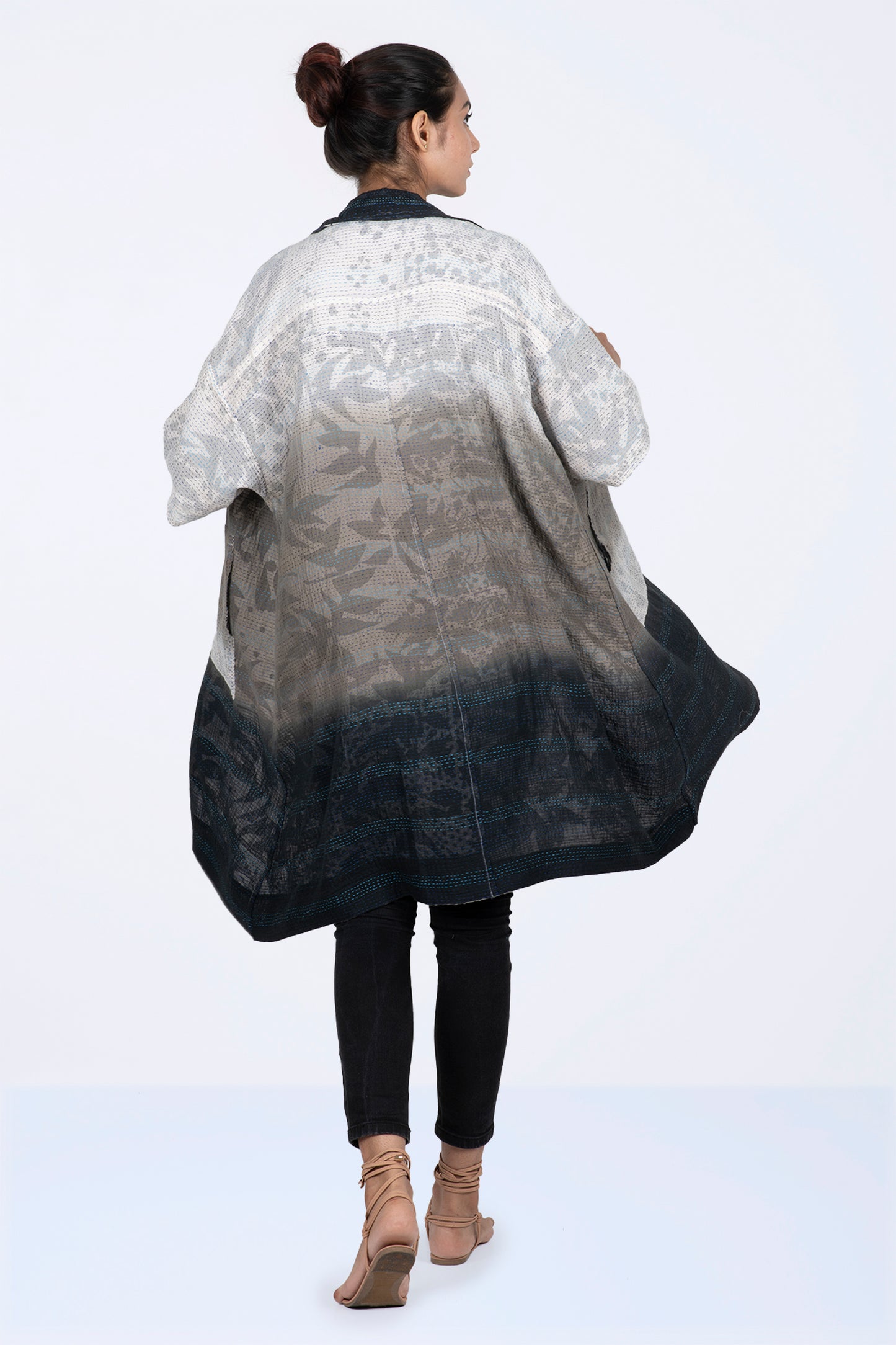 MONOTONE TWILIGHT PRINT KANTHA HALF SLV. SHIRT DRESS