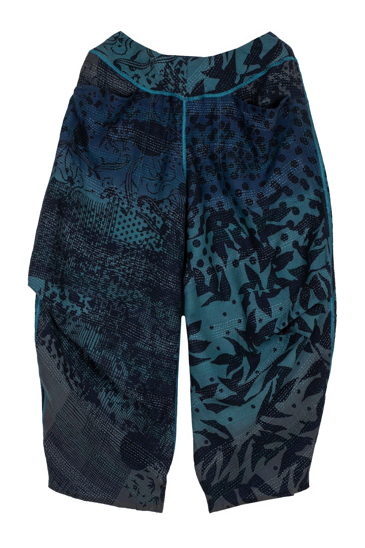 MONOTONE TWILIGHT PRINT KANTHA KNEE TUCKED PANTS