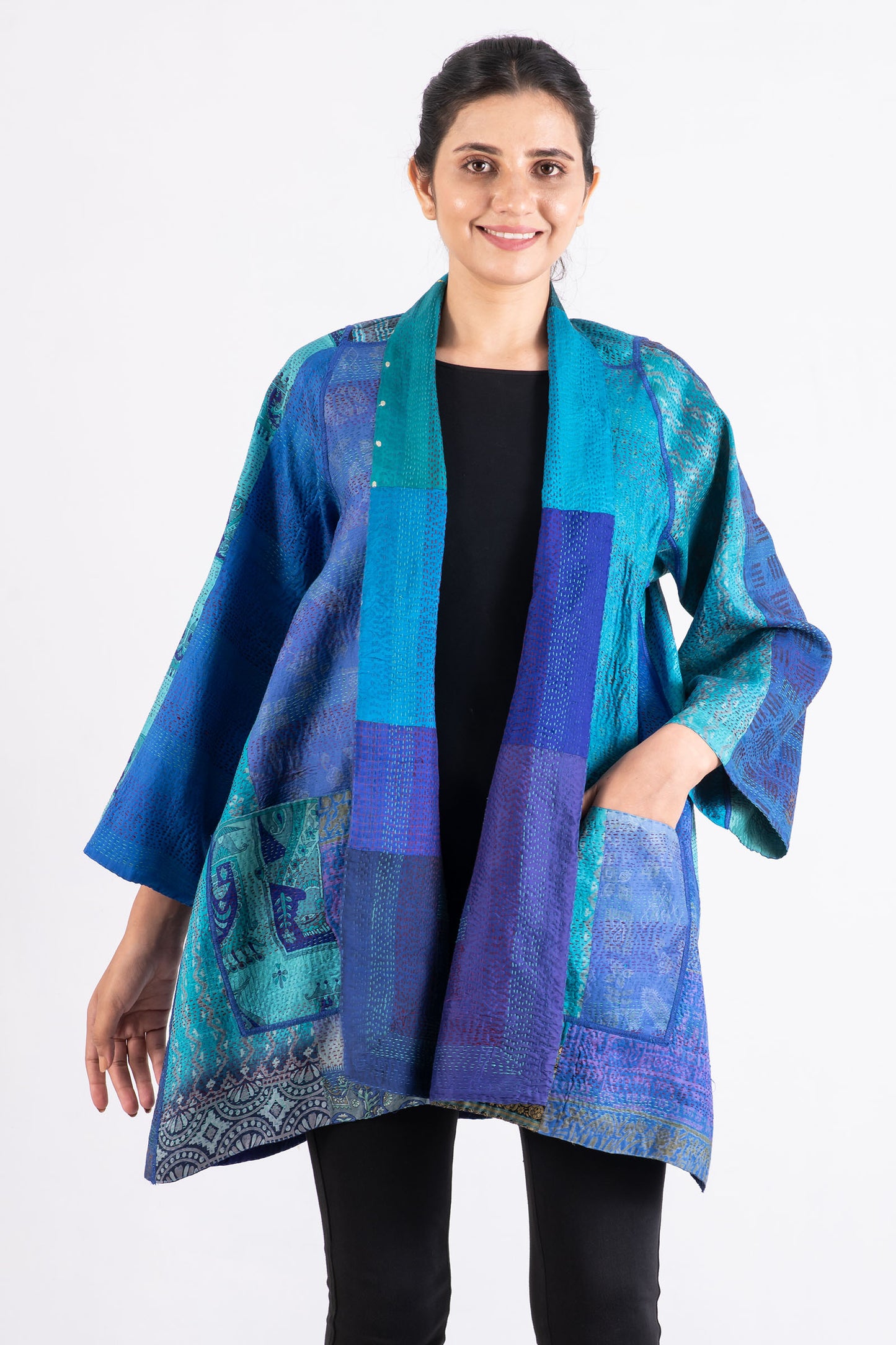 VINTAGE SILK PATCH KANTHA A-LINE JKT