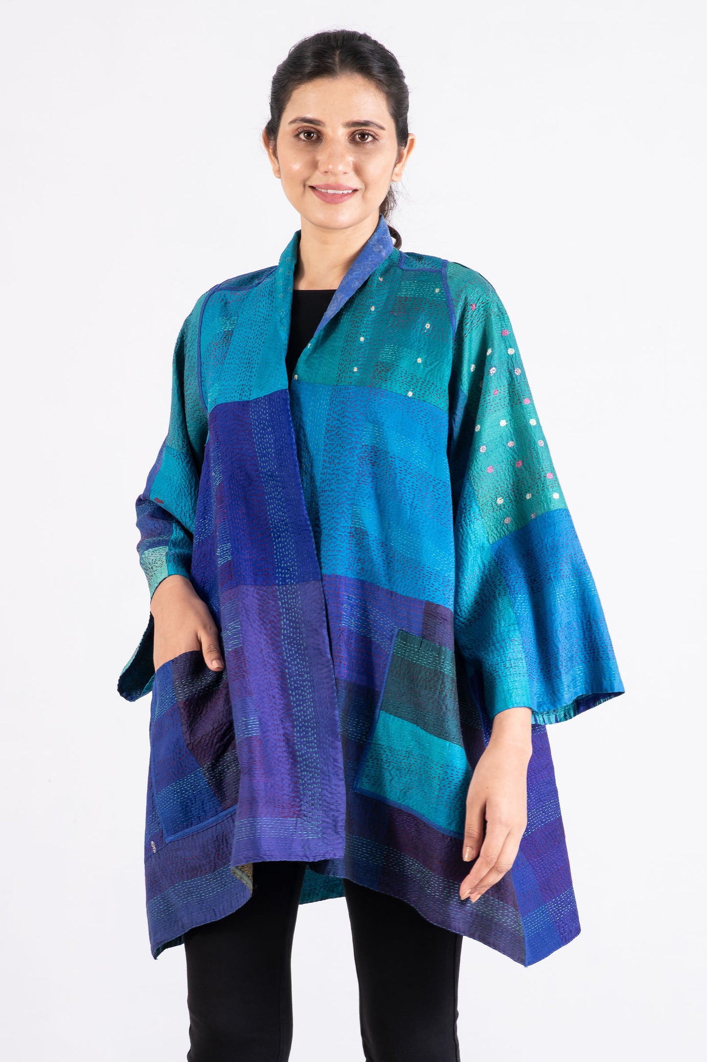 VINTAGE SILK PATCH KANTHA A-LINE JKT