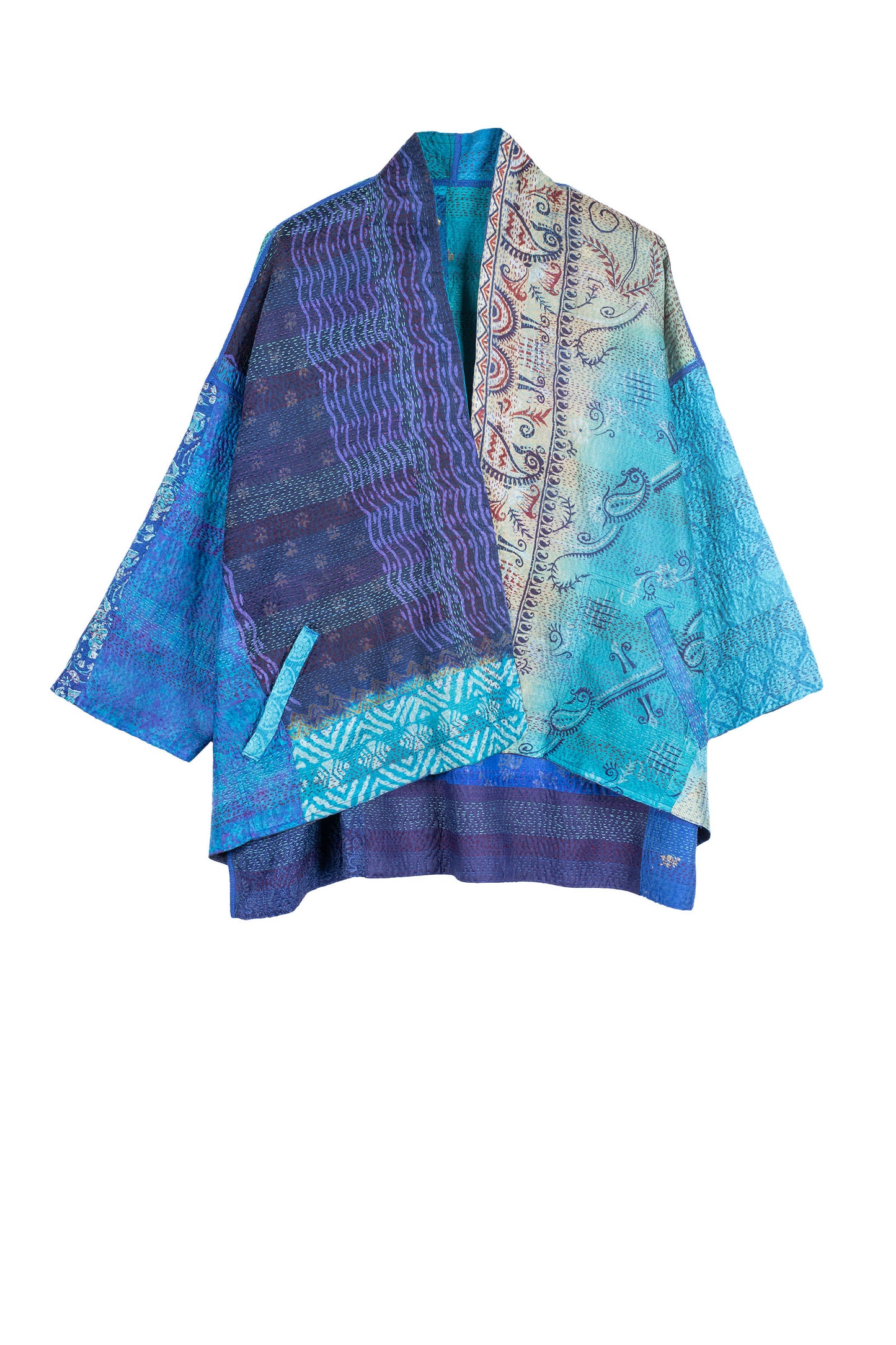 VINTAGE SILK PATCH KANTHA MINI KIMONO JKT