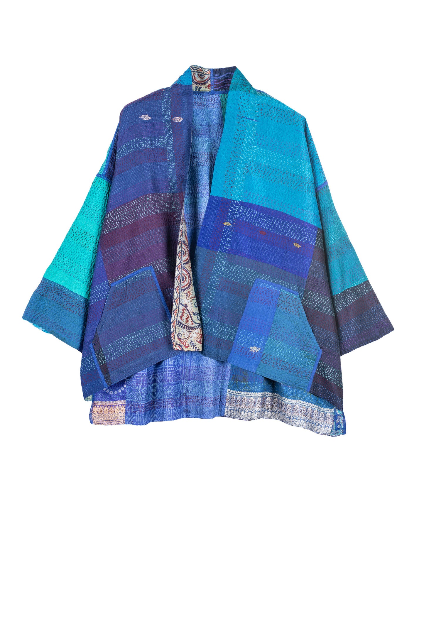 VINTAGE SILK PATCH KANTHA MINI KIMONO JKT