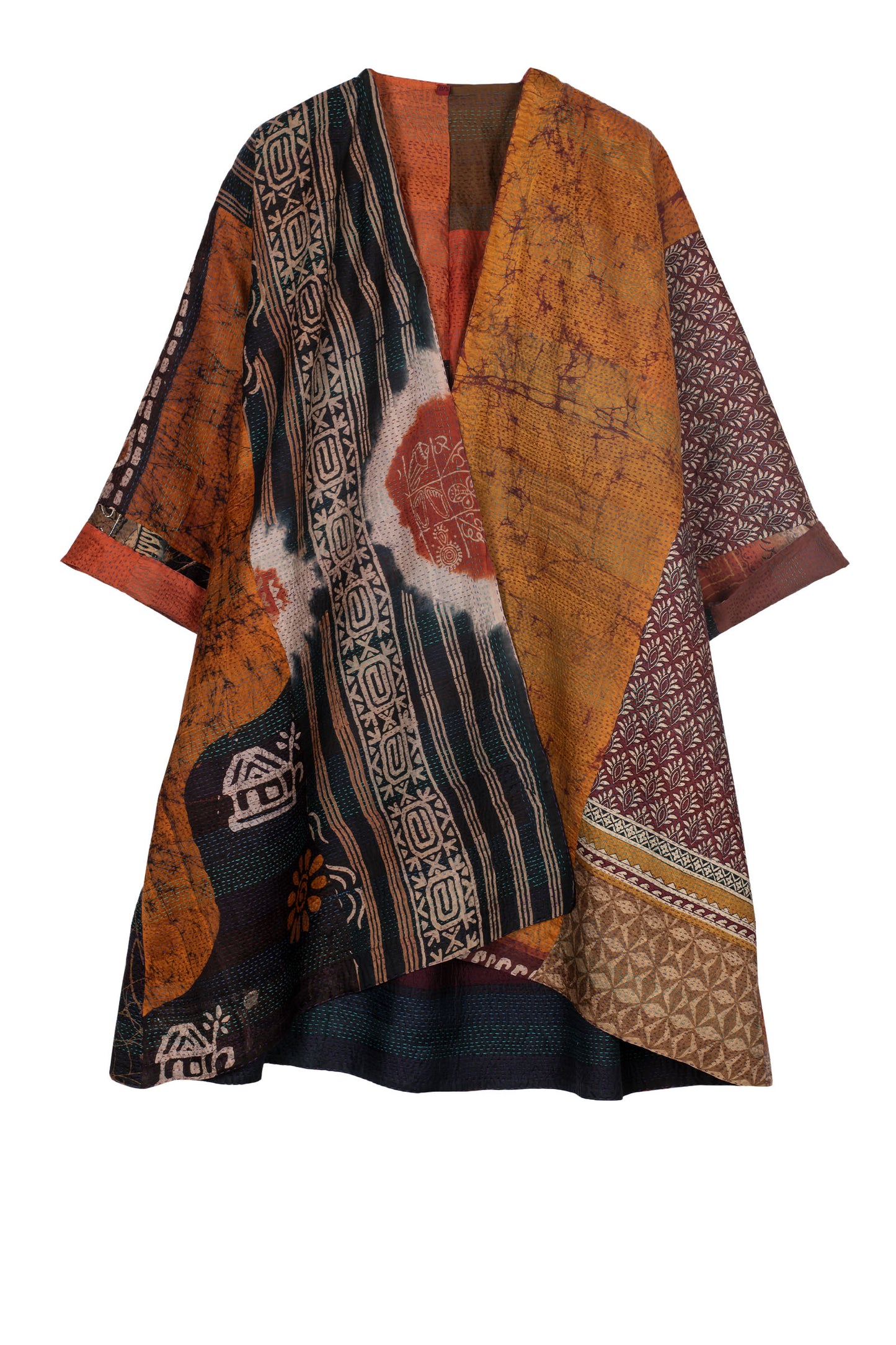 VINTAGE SILK PATCH KANTHA KIMONO DUSTER