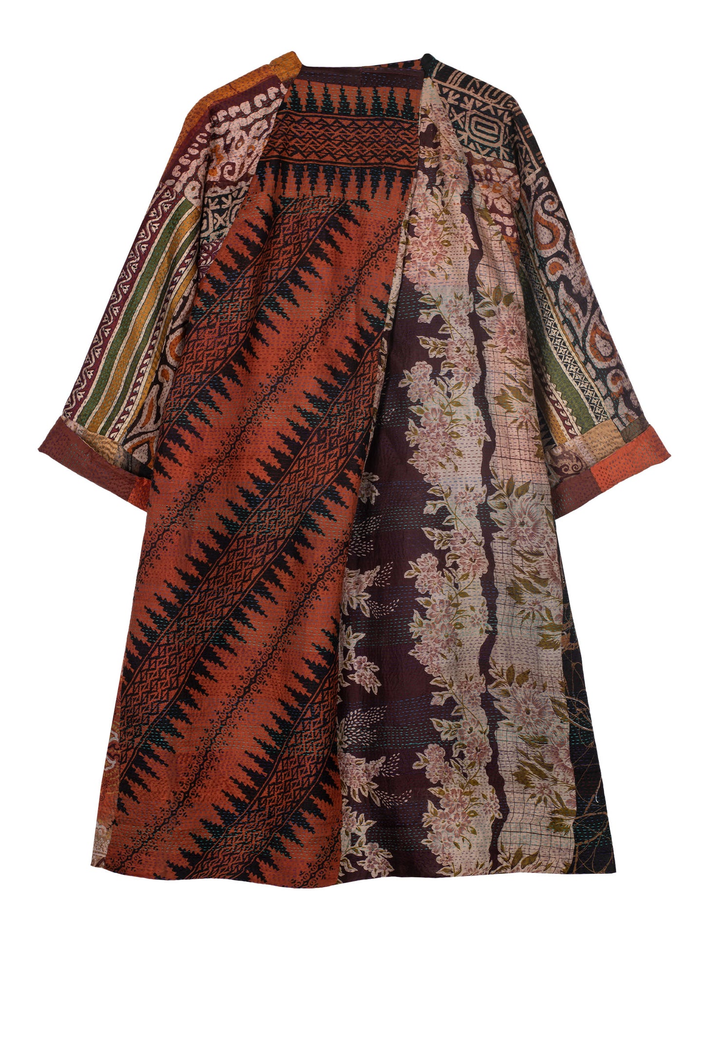 VINTAGE SILK PATCH KANTHA KIMONO DUSTER