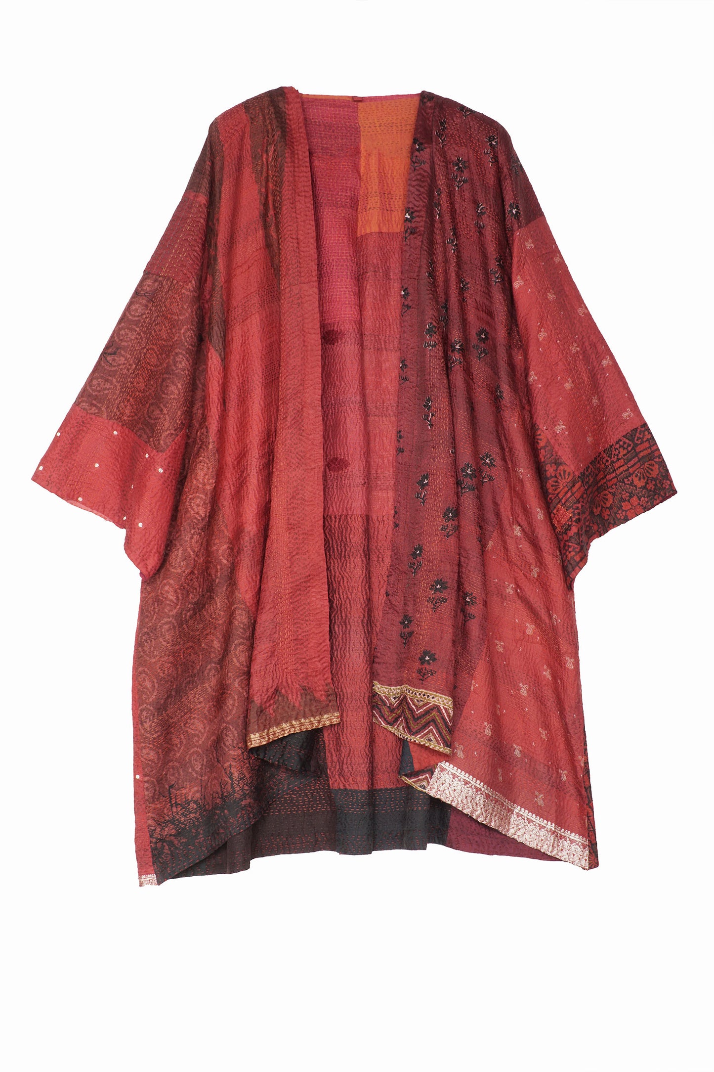 VINTAGE SILK PATCH KANTHA KIMONO DUSTER