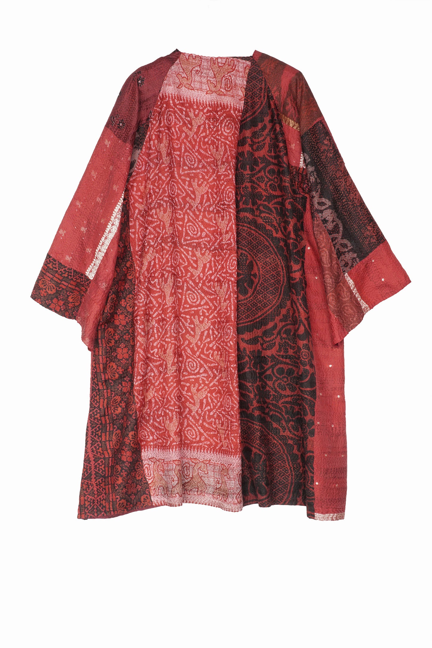 VINTAGE SILK PATCH KANTHA KIMONO DUSTER