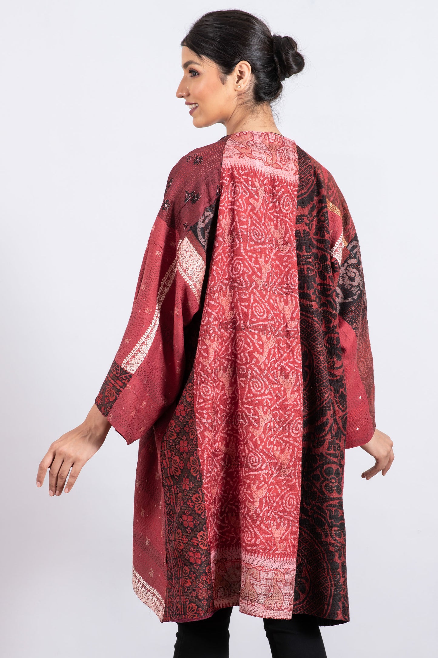 VINTAGE SILK PATCH KANTHA KIMONO DUSTER