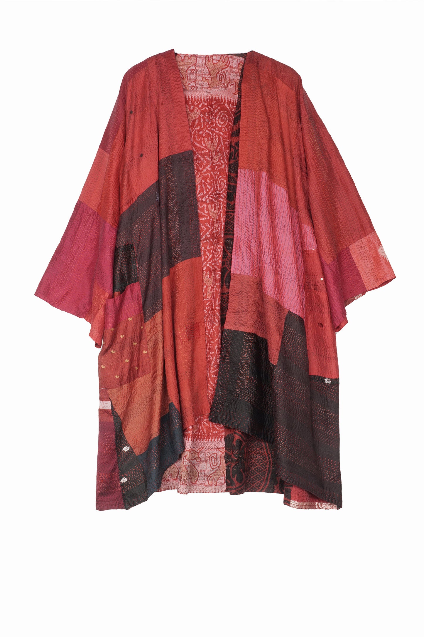 VINTAGE SILK PATCH KANTHA KIMONO DUSTER