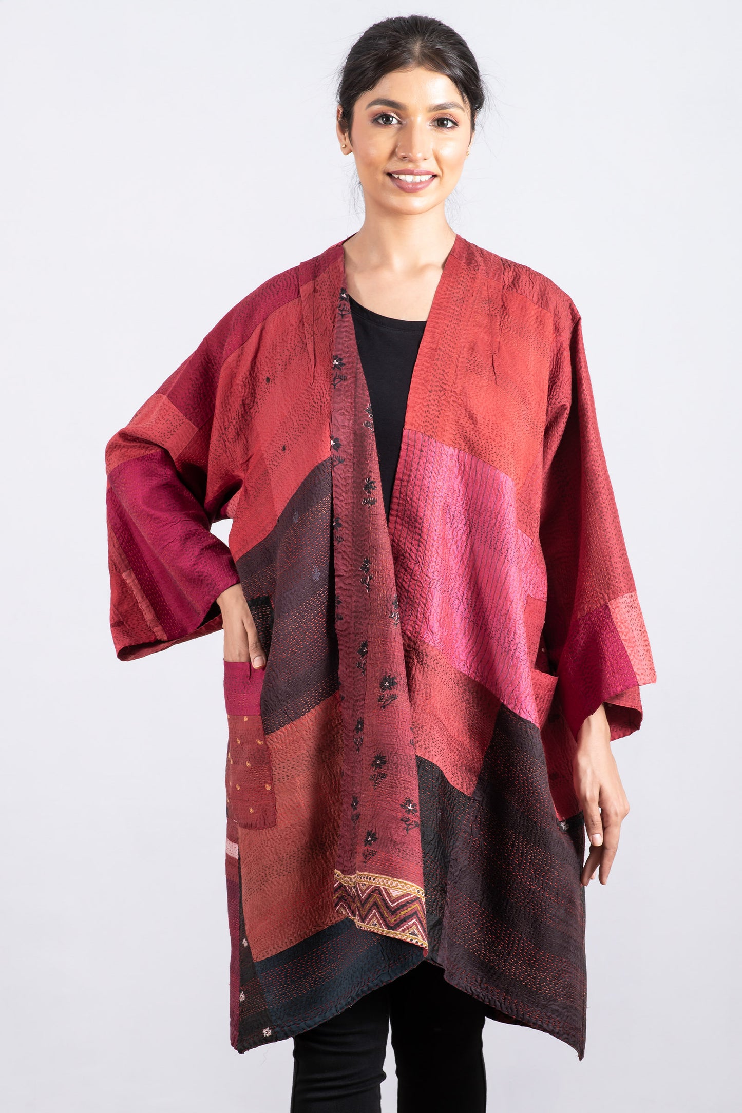 VINTAGE SILK PATCH KANTHA KIMONO DUSTER