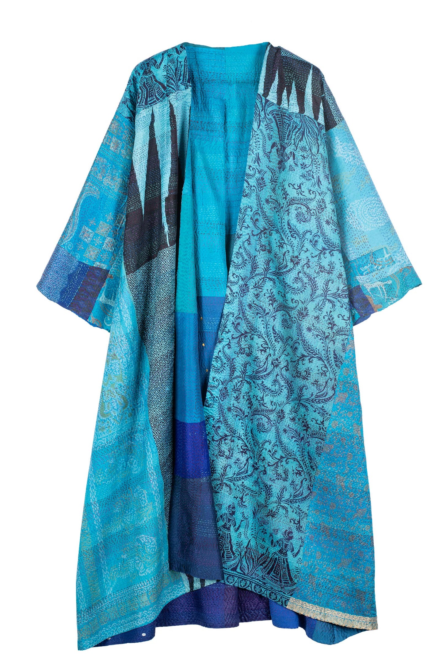 VINTAGE SILK PATCH KANTHA KIMONO MAXI