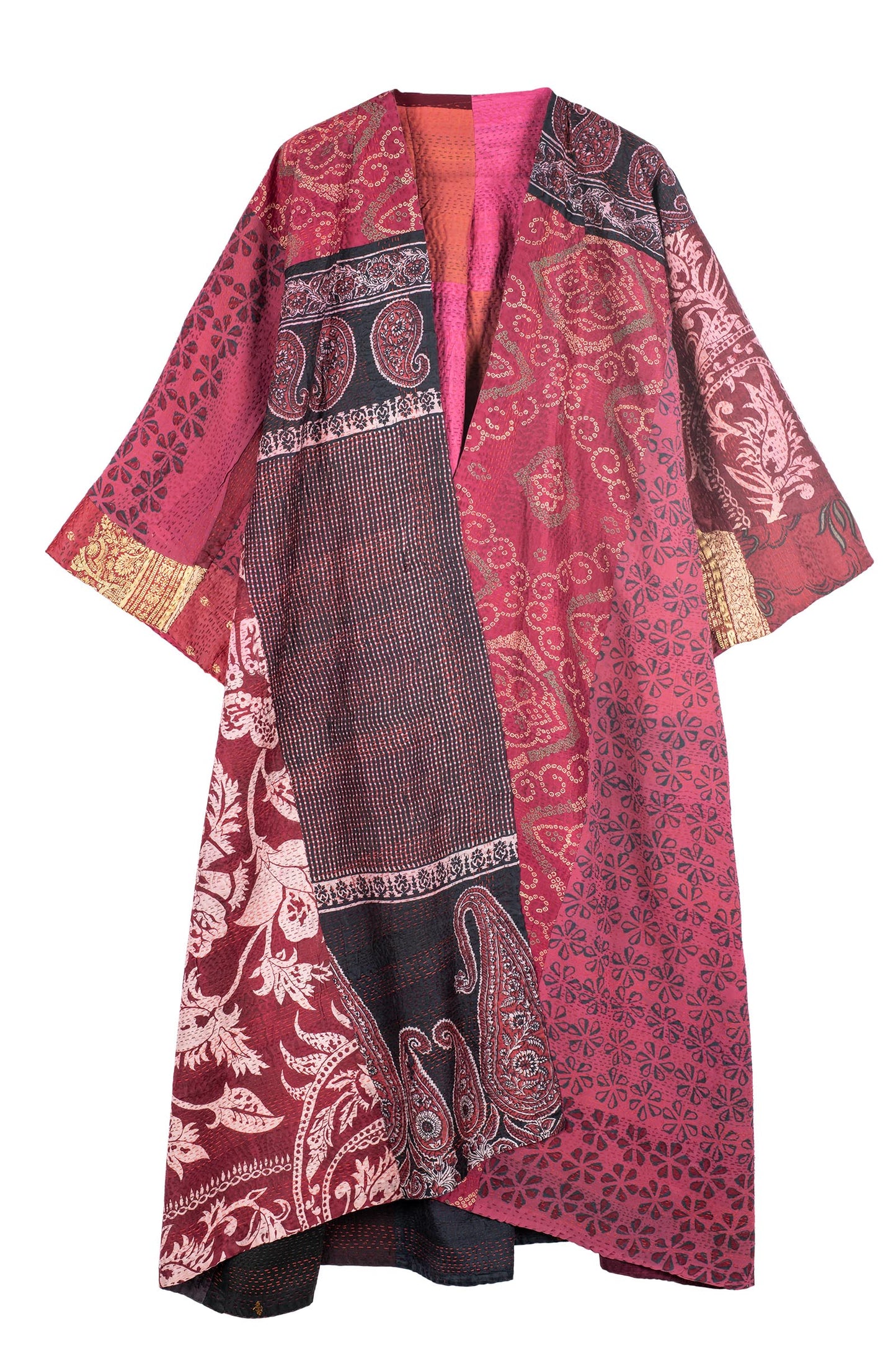 VINTAGE SILK PATCH KANTHA KIMONO MAXI