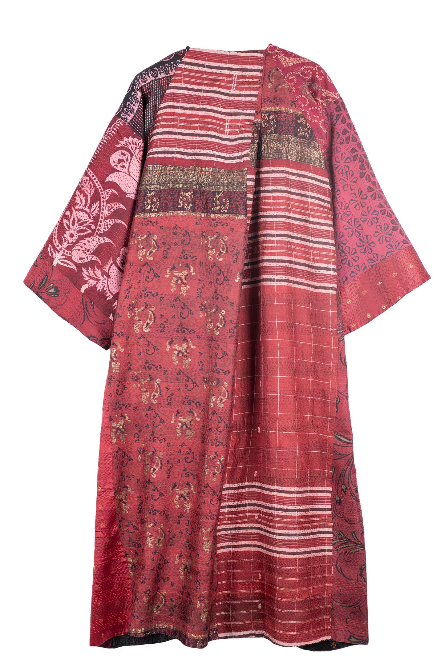 VINTAGE SILK PATCH KANTHA KIMONO MAXI