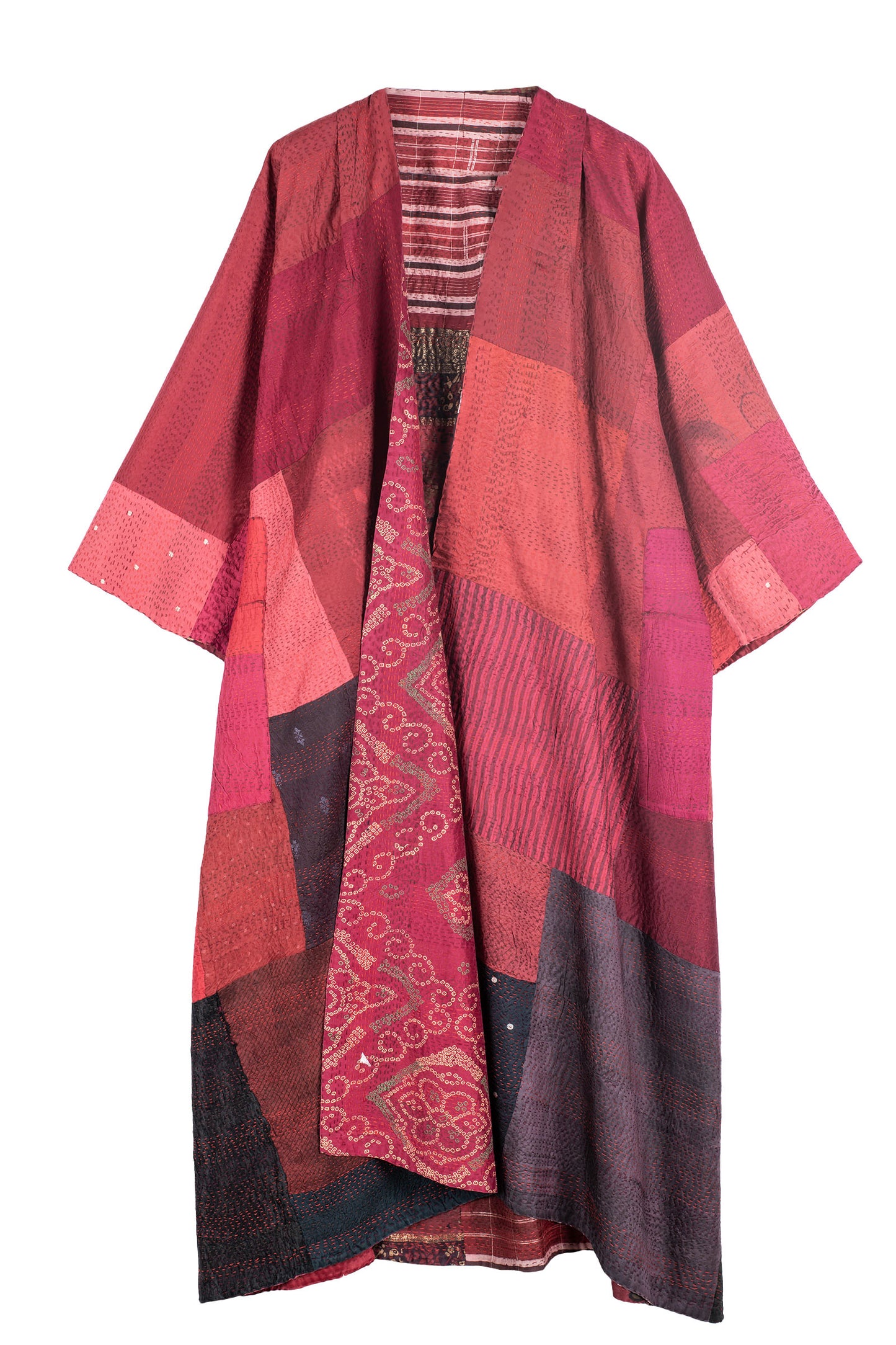 VINTAGE SILK PATCH KANTHA KIMONO MAXI