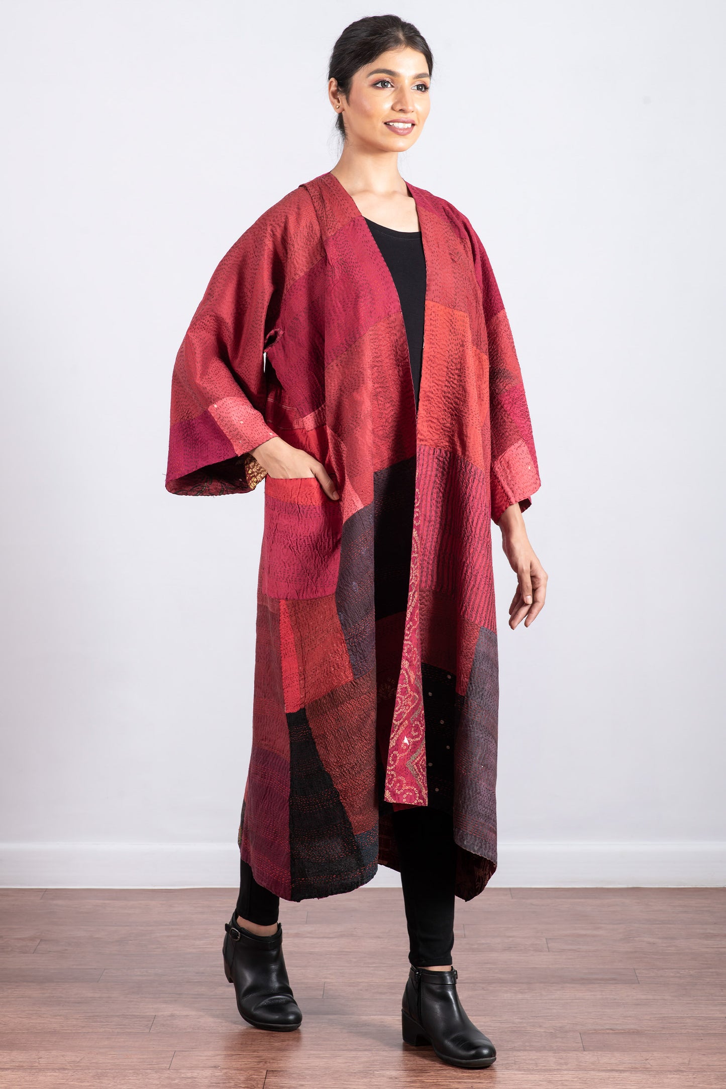 VINTAGE SILK PATCH KANTHA KIMONO MAXI