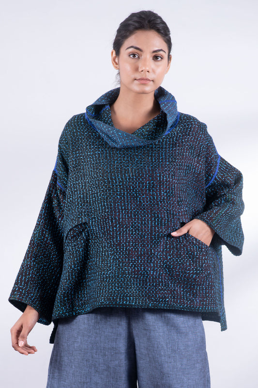 WAFFLE KANTHA COWL PULLOVER