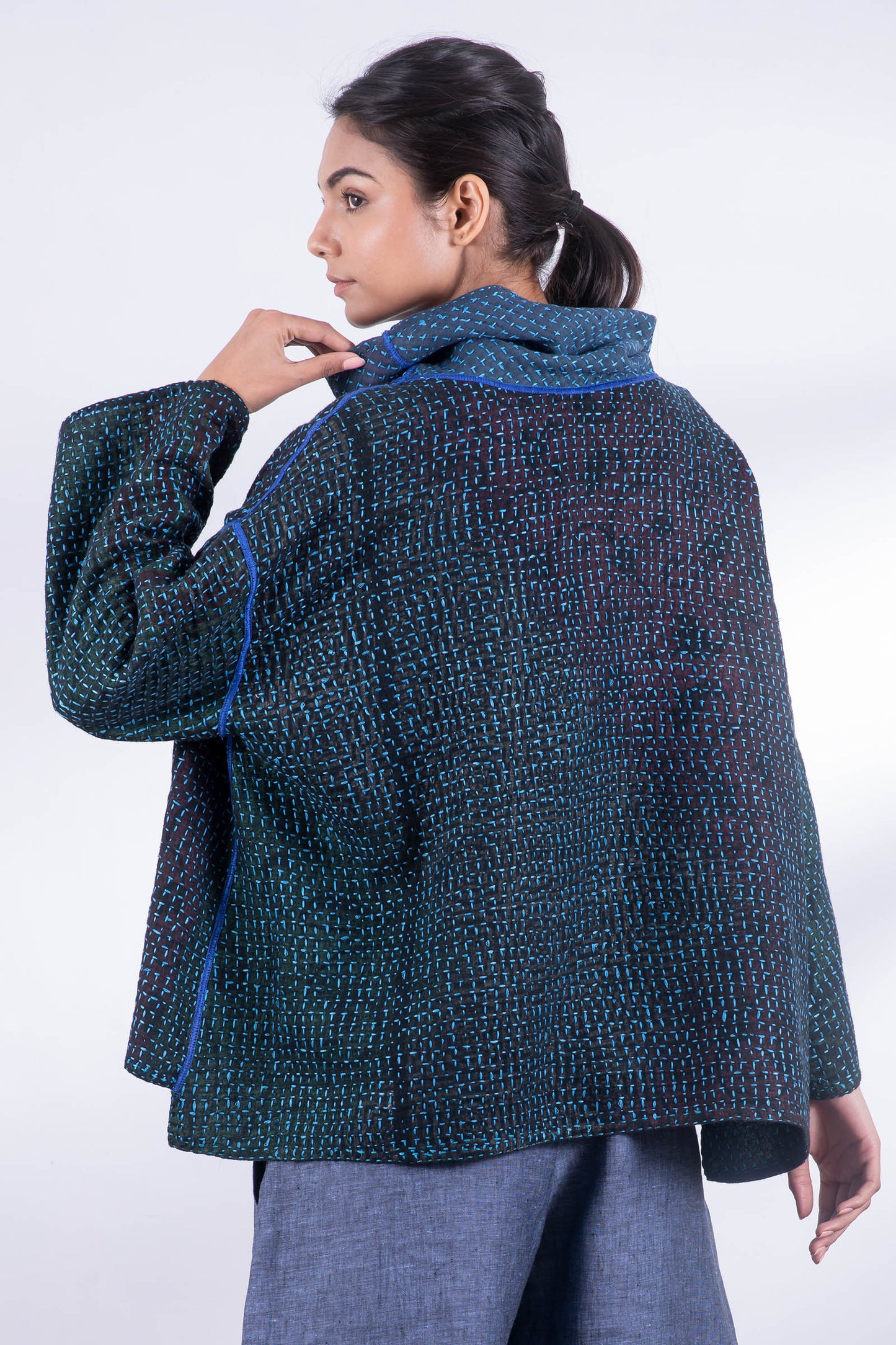 WAFFLE KANTHA COWL PULLOVER