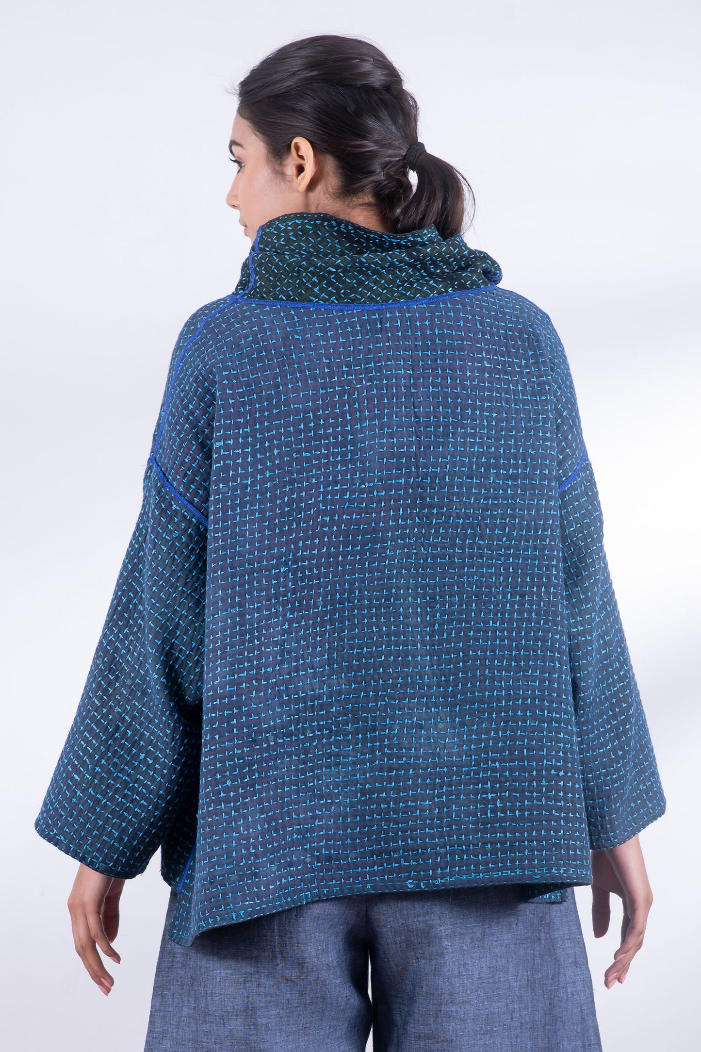 WAFFLE KANTHA COWL PULLOVER