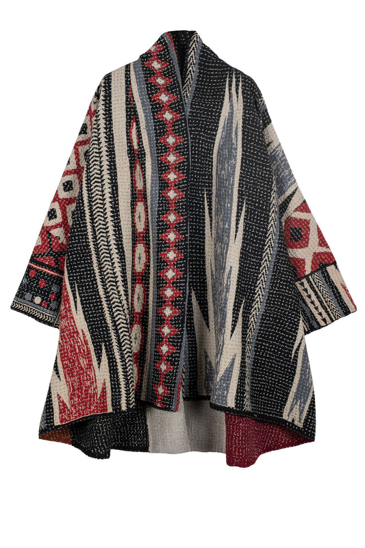 WAFFLE KANTHA MONOTONE IKAT KIMONO LONG JACKET