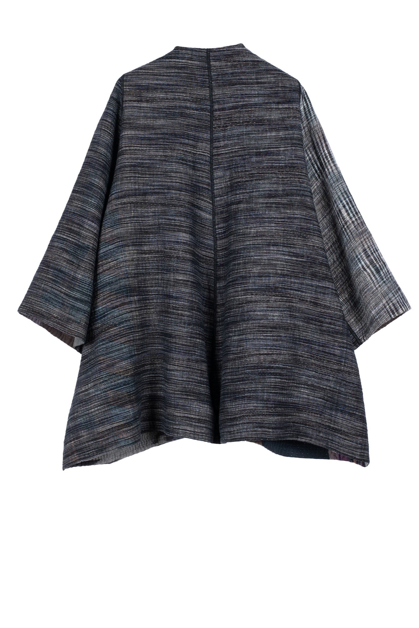 WOVEN IKAT & FRAYED PATCH KANTHA BELL SHAPE LONG JKT