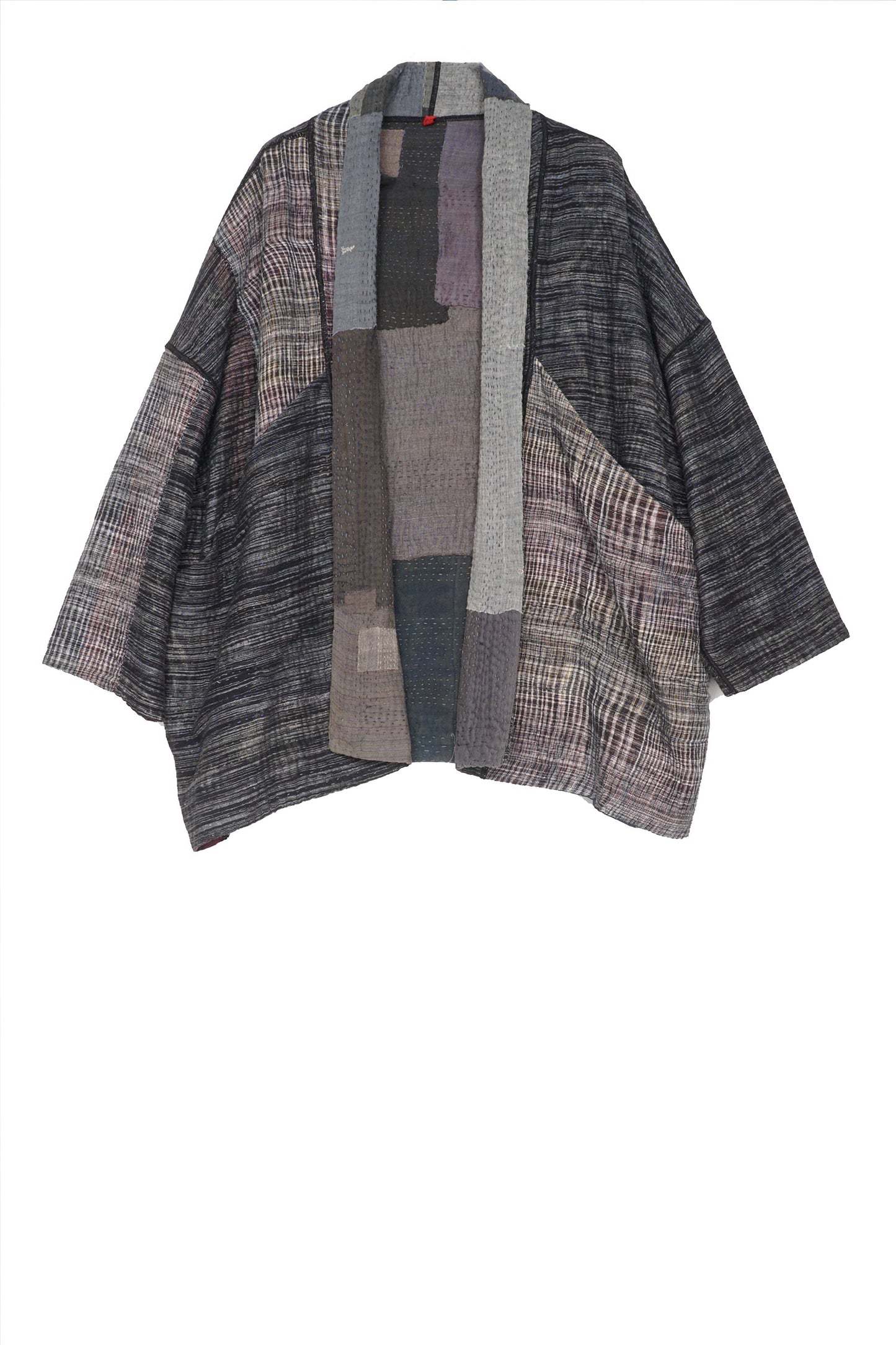 WOVEN IKAT & FRAYED PATCH KANTHA BIG POCKET JKT