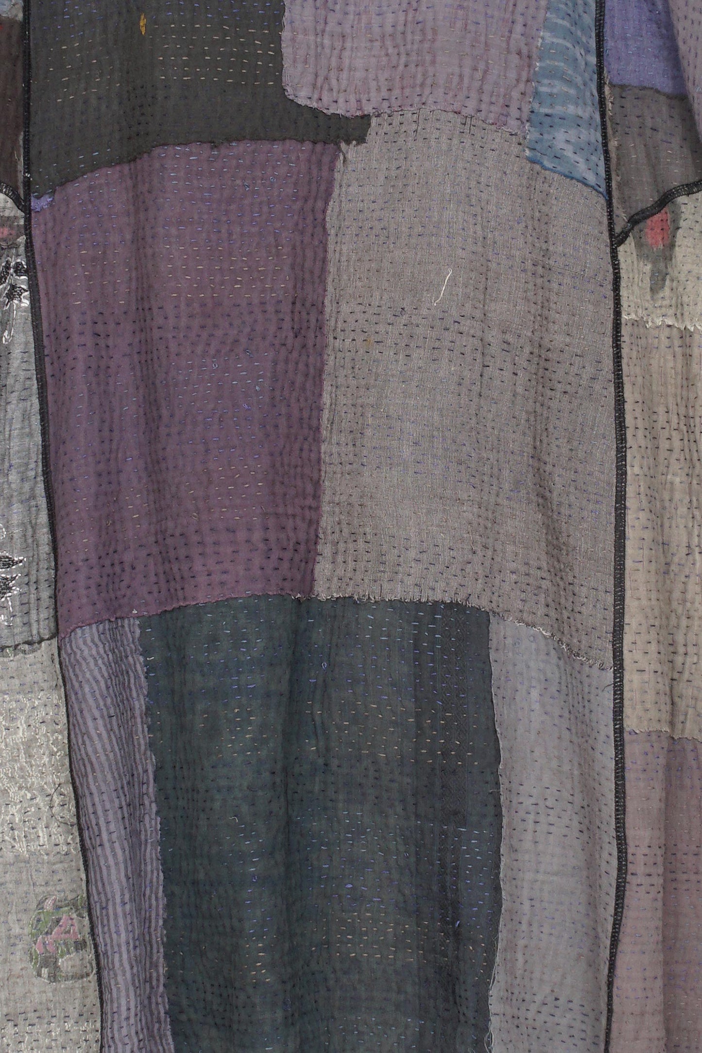 WOVEN IKAT & FRAYED PATCH KANTHA A-LINE COAT