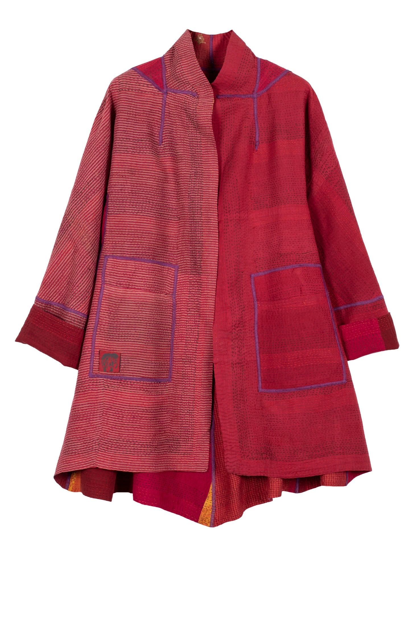 COTTON SILK SW PATCH KANTHA FLARE LONG JACKET